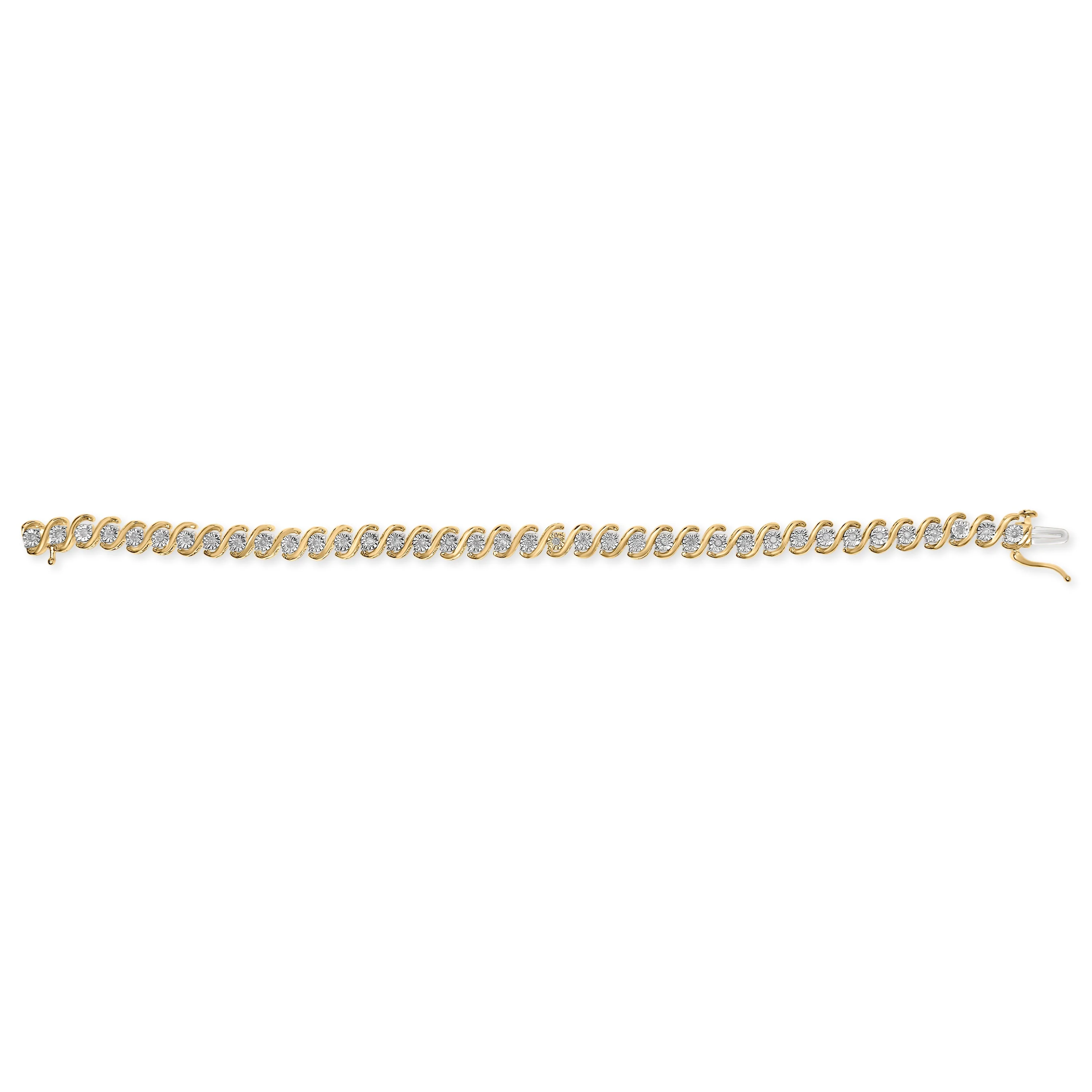 14K Yellow Gold Plated .925 Sterling Silver 1/2 Cttw Round Miracle-Set Diamond S-Curve Tennis Bracelet (I-J Color, I3 Clarity) - 7" - Image 6