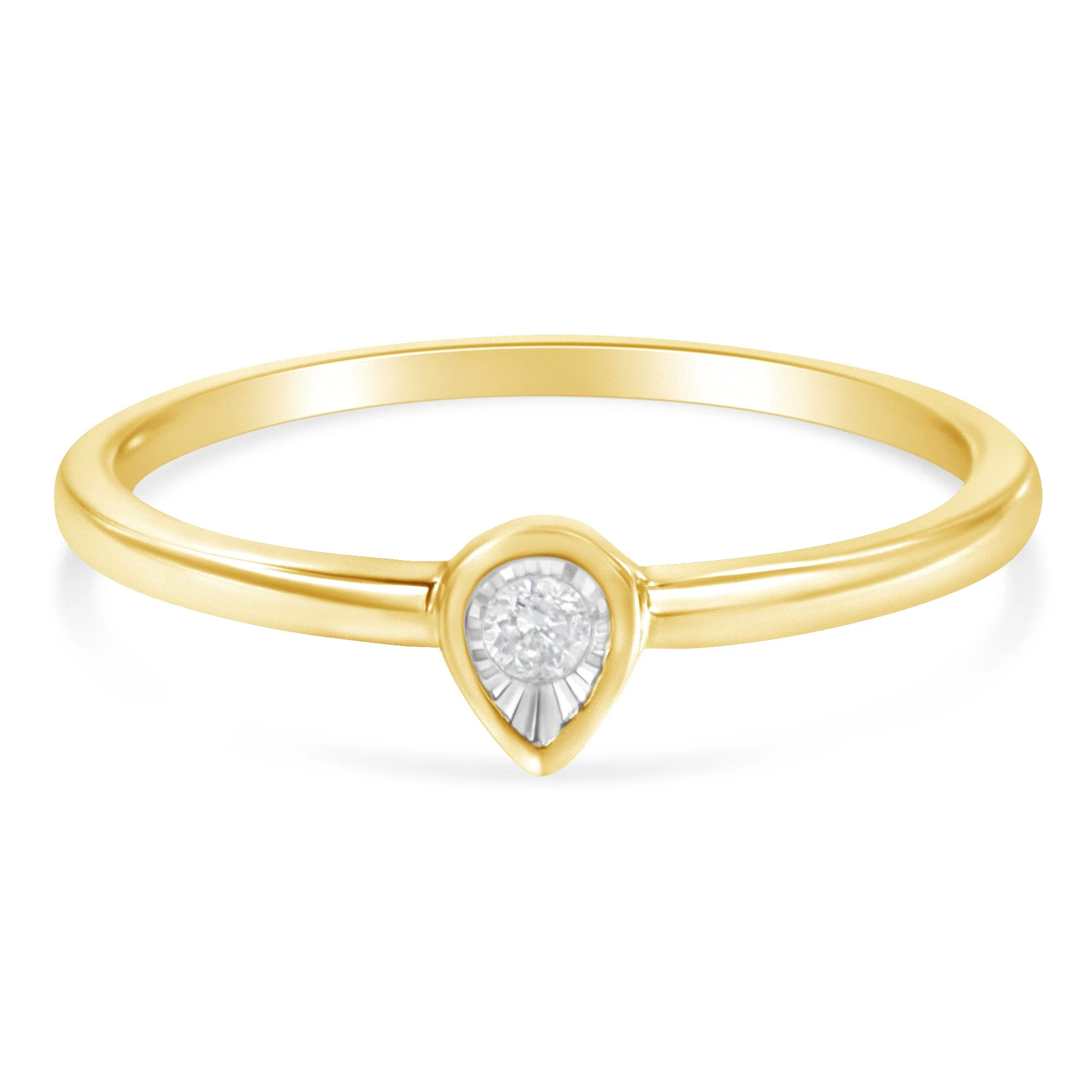 14K Yellow Gold Plated .925 Sterling Silver 1/20 Carat Diamond Teardrop Pear-Shaped Miracle Set Petite Fashion Ring (J-K Color, I1-I2 Clarity) - Size 6 - Image 7