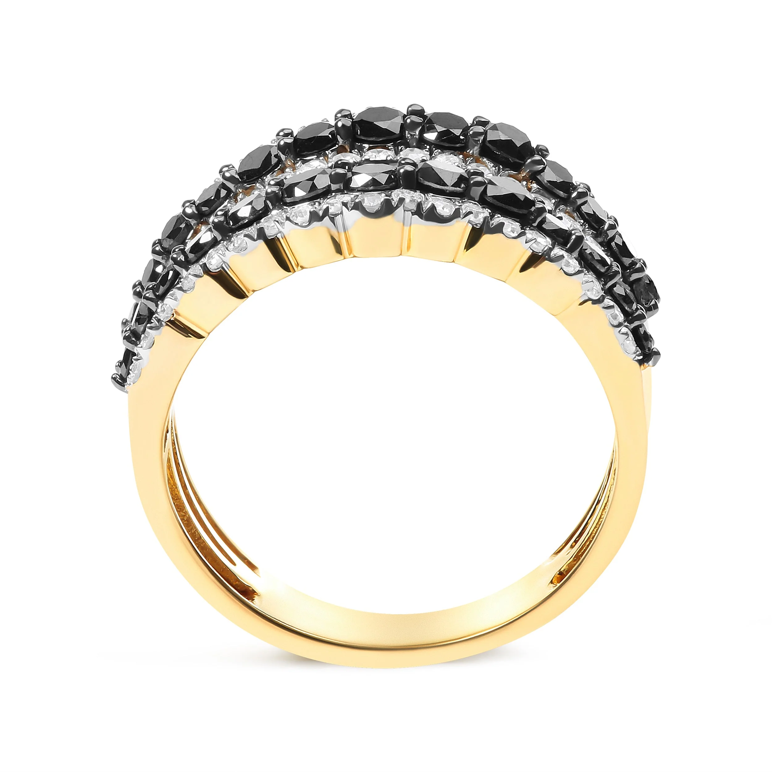 14K Yellow Gold Plated .925 Sterling Silver 1 3/4 Cttw Treated Black and White Alternating Diamond Multi Row Band Ring (Black / I-J Color, I2-I3 Clarity) - Size 7 - Image 4