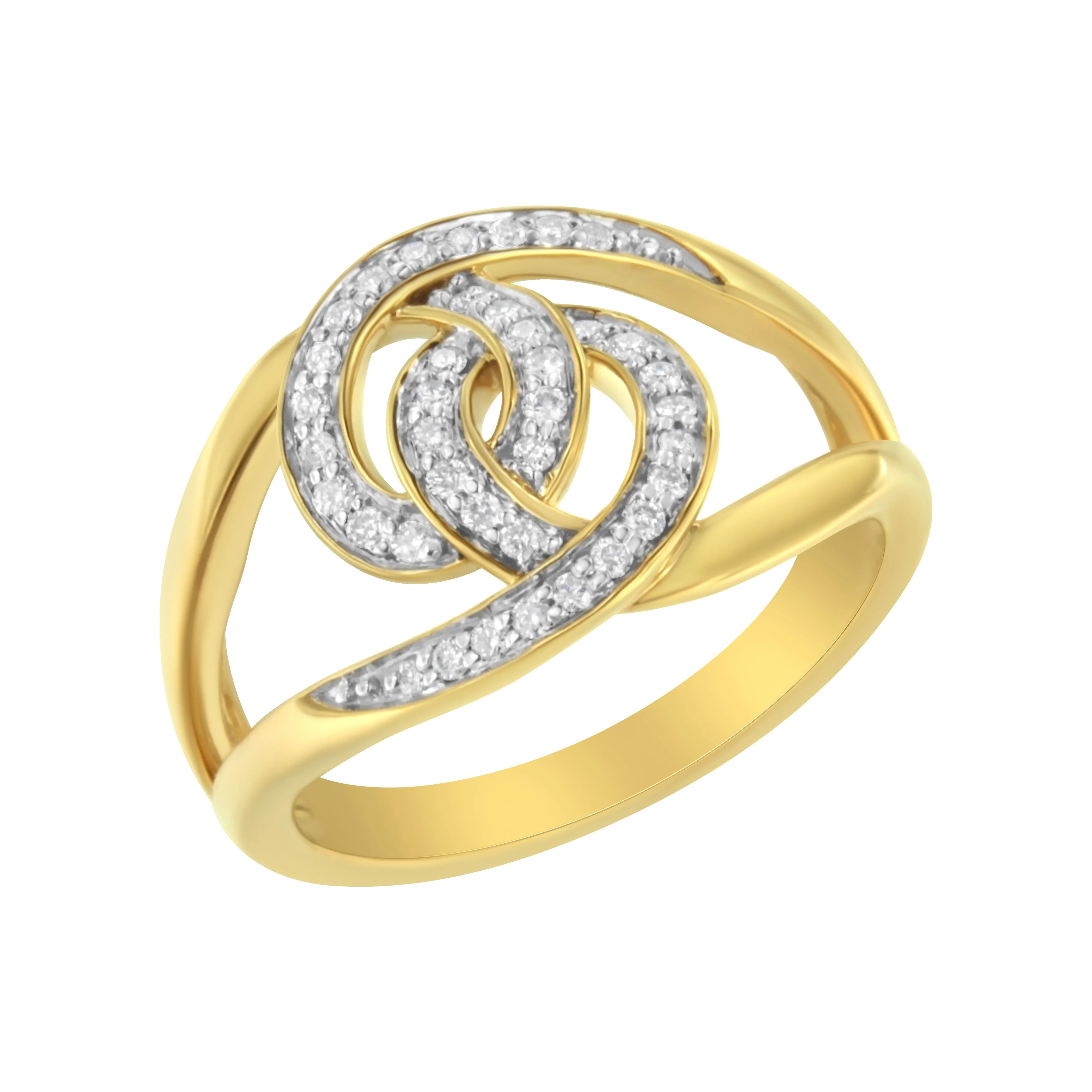 14K Yellow Gold Plated .925 Sterling Silver 1/4 Cttw Diamond Interlocking Loop Open Shank Bypass Ring (I-J Color, I1-I2 Clarity) - Size 7 - Image 6