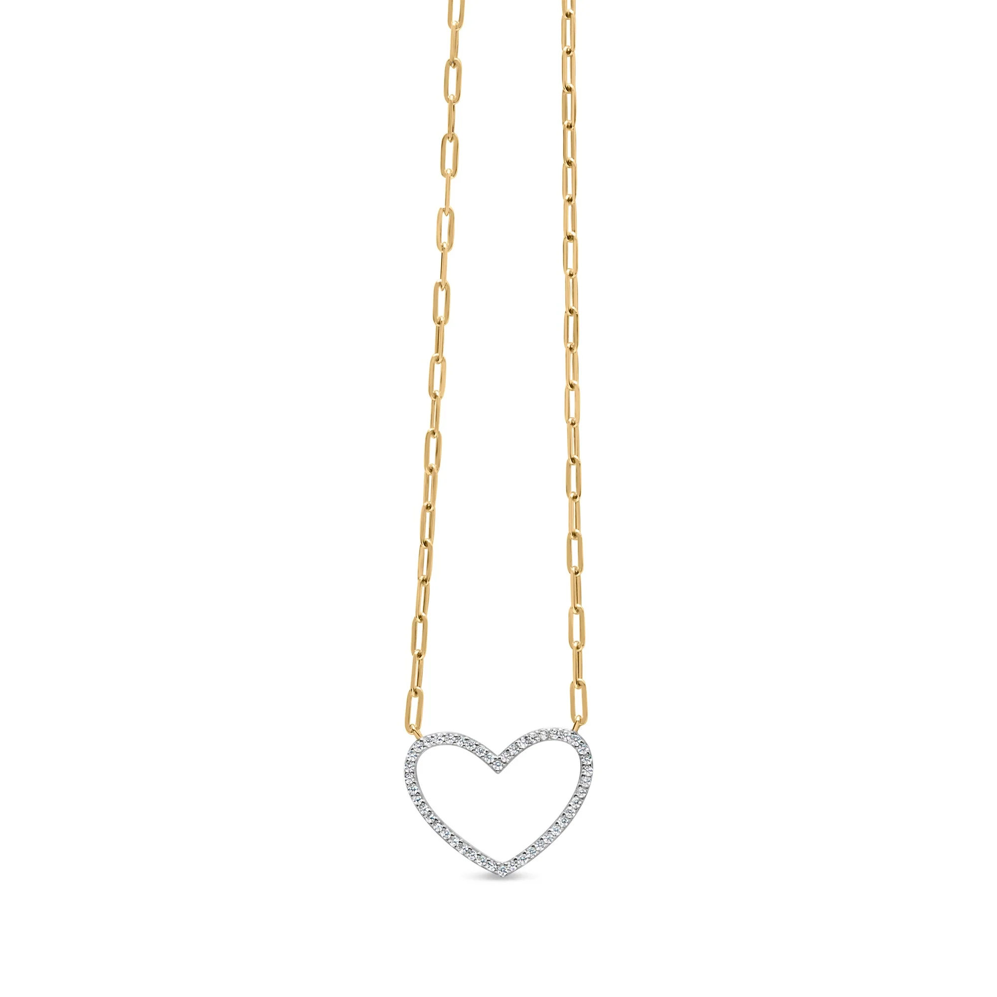 14K Yellow Gold Plated .925 Sterling Silver 1/4 Cttw Diamond Open Heart with Paperclip Chain Pendant Necklace (I-J Color, I2-I3 Clarity) - 18" Inches - Image 2