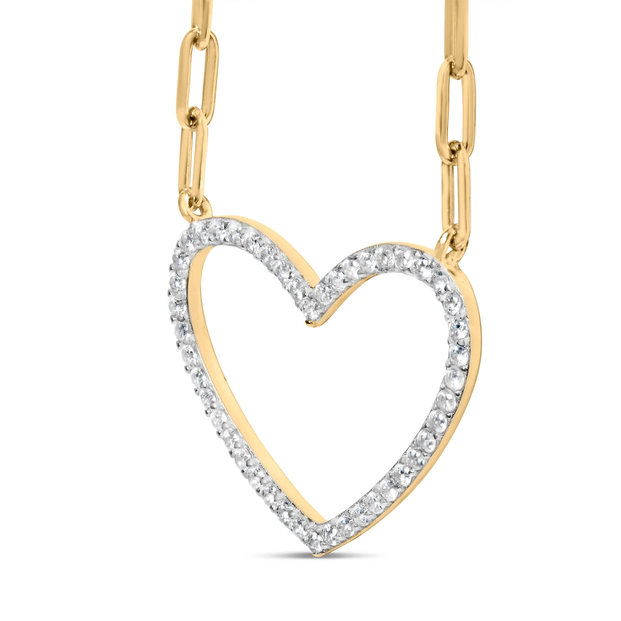 14K Yellow Gold Plated .925 Sterling Silver 1/4 Cttw Diamond Open Heart with Paperclip Chain Pendant Necklace (I-J Color, I2-I3 Clarity) - 18" Inches - Image 3