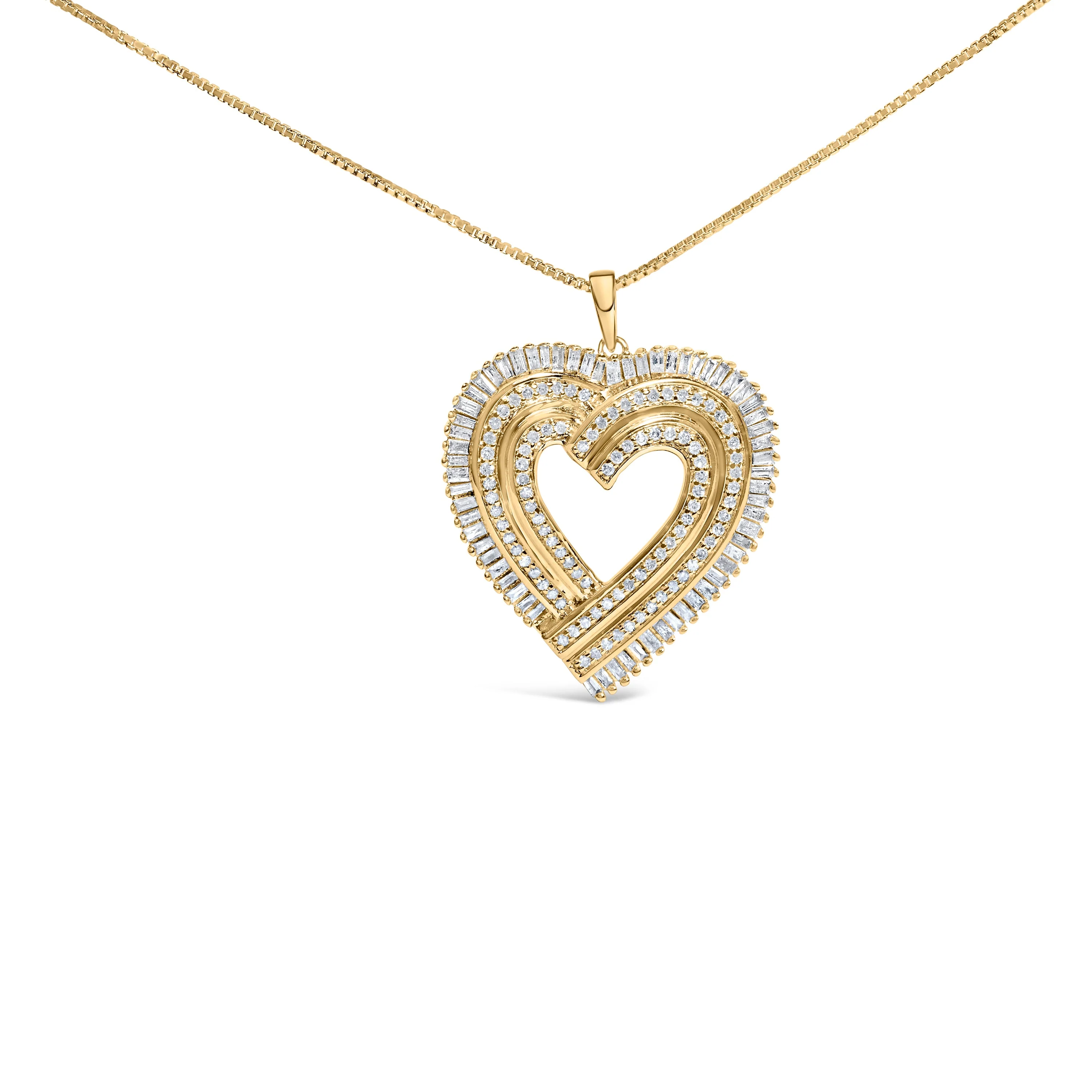 14K Yellow Gold Plated .925 Sterling Silver 1/4 Cttw Round and Baguette-Cut Diamond Composite Heart 18" Pendant Necklace (H-I Color, SI2-I1 Clarity) - Image 4