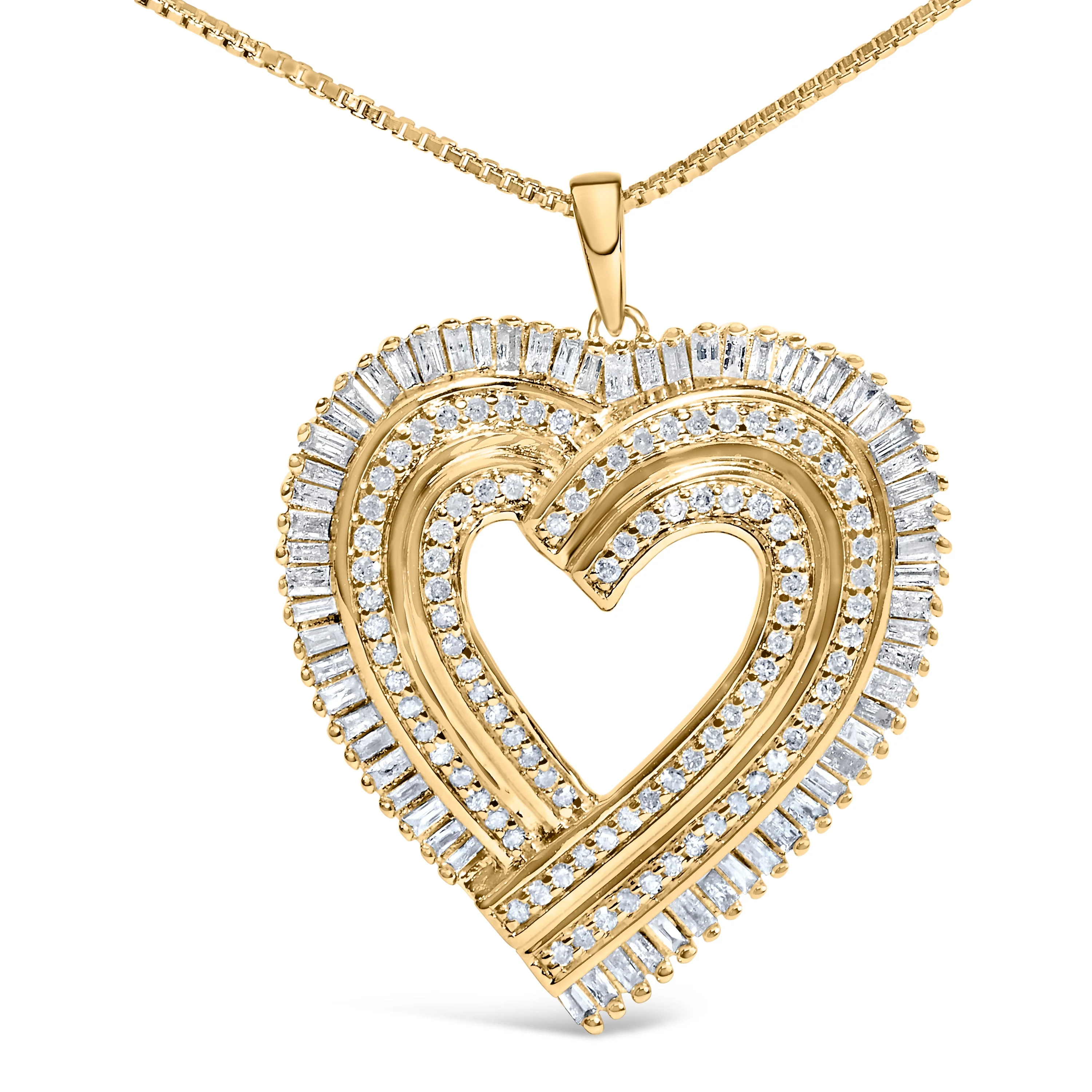 14K Yellow Gold Plated .925 Sterling Silver 1/4 Cttw Round and Baguette-Cut Diamond Composite Heart 18" Pendant Necklace (H-I Color, SI2-I1 Clarity) - Image 5