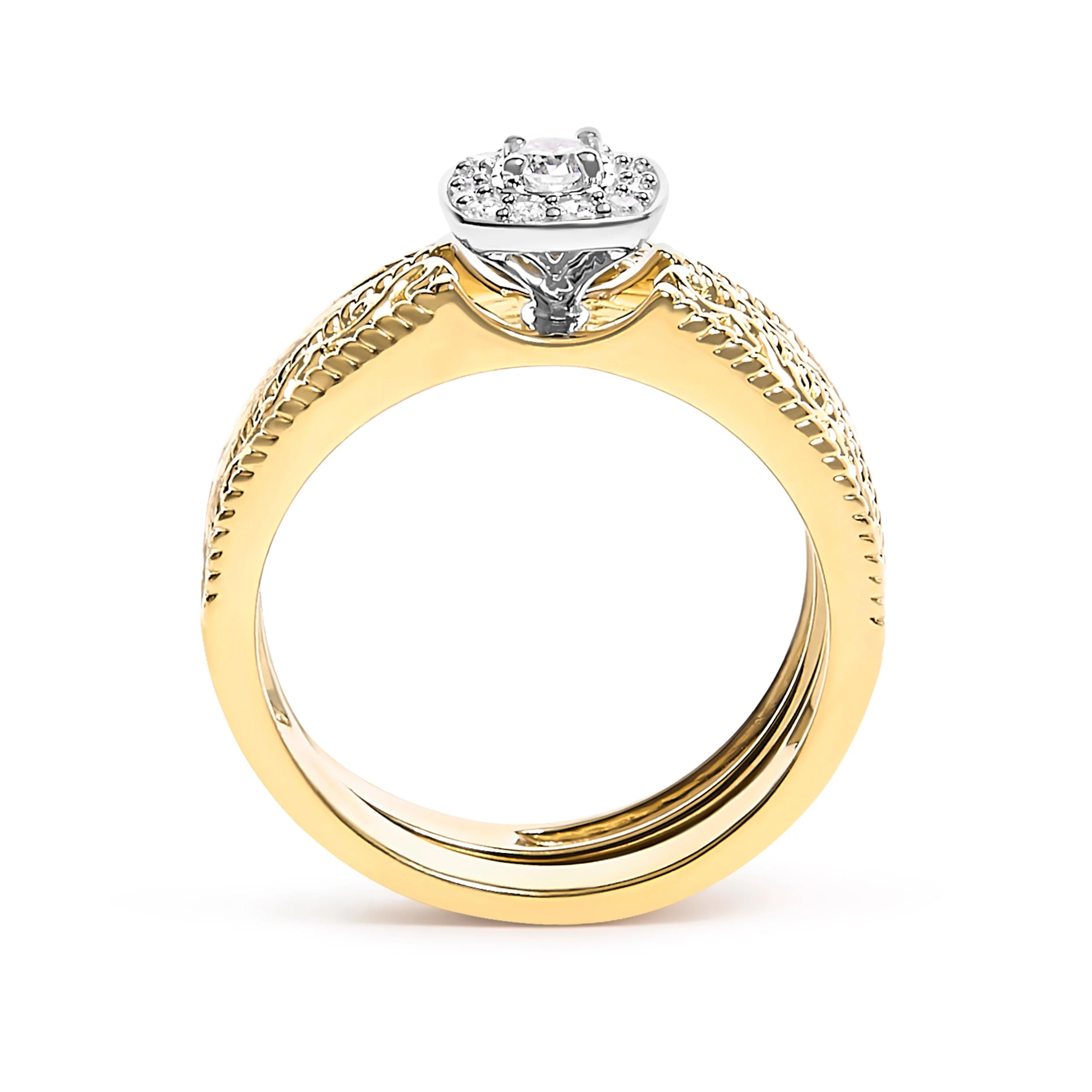 14K Yellow Gold Plated .925 Sterling Silver 1/5 Cttw Diamond Halo and Milgrain Finish Engagement Ring Bridal Set (I-J Color I3 Clarity) - Size 7 - Image 10