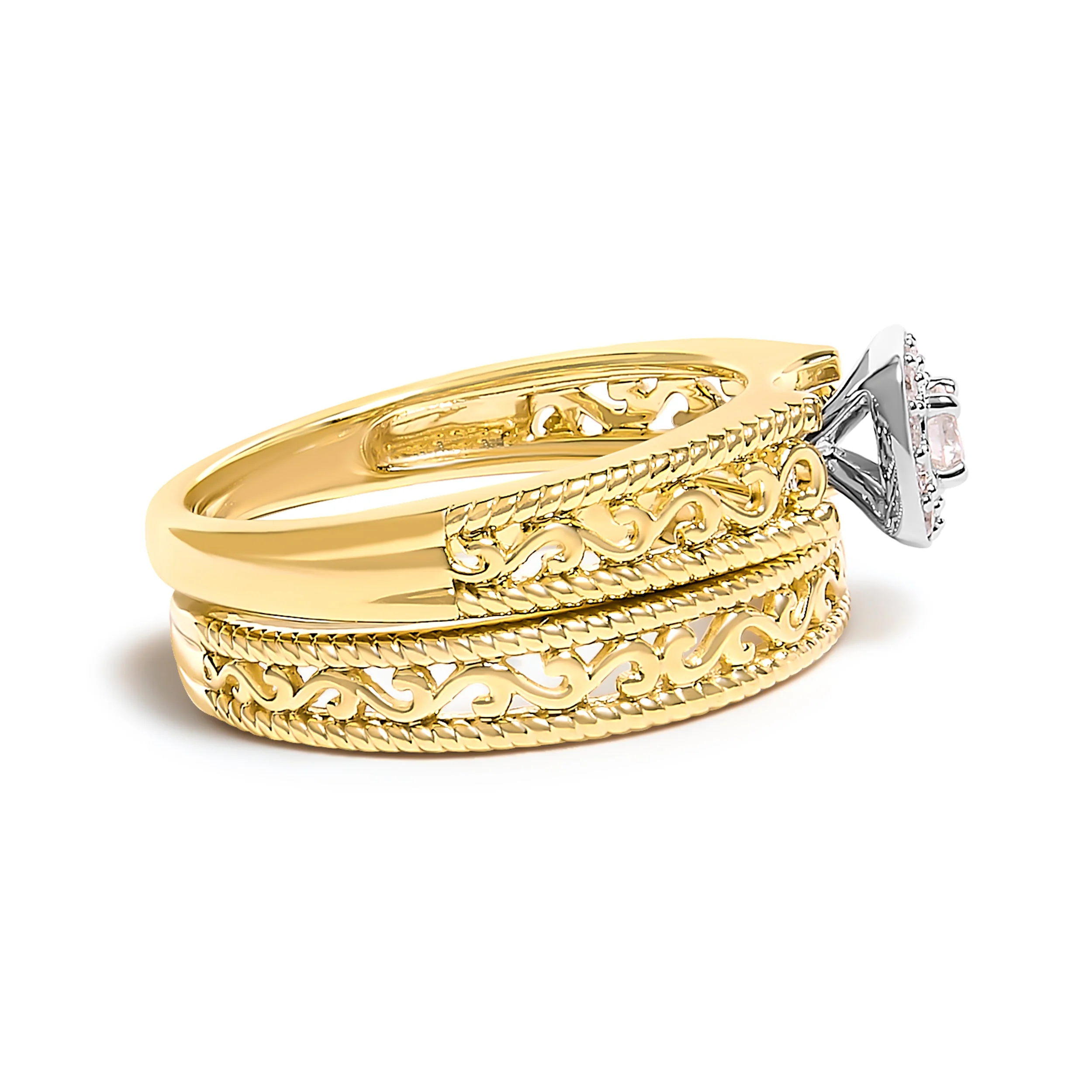 14K Yellow Gold Plated .925 Sterling Silver 1/5 Cttw Diamond Halo and Milgrain Finish Engagement Ring Bridal Set (I-J Color I3 Clarity) - Size 7 - Image 7
