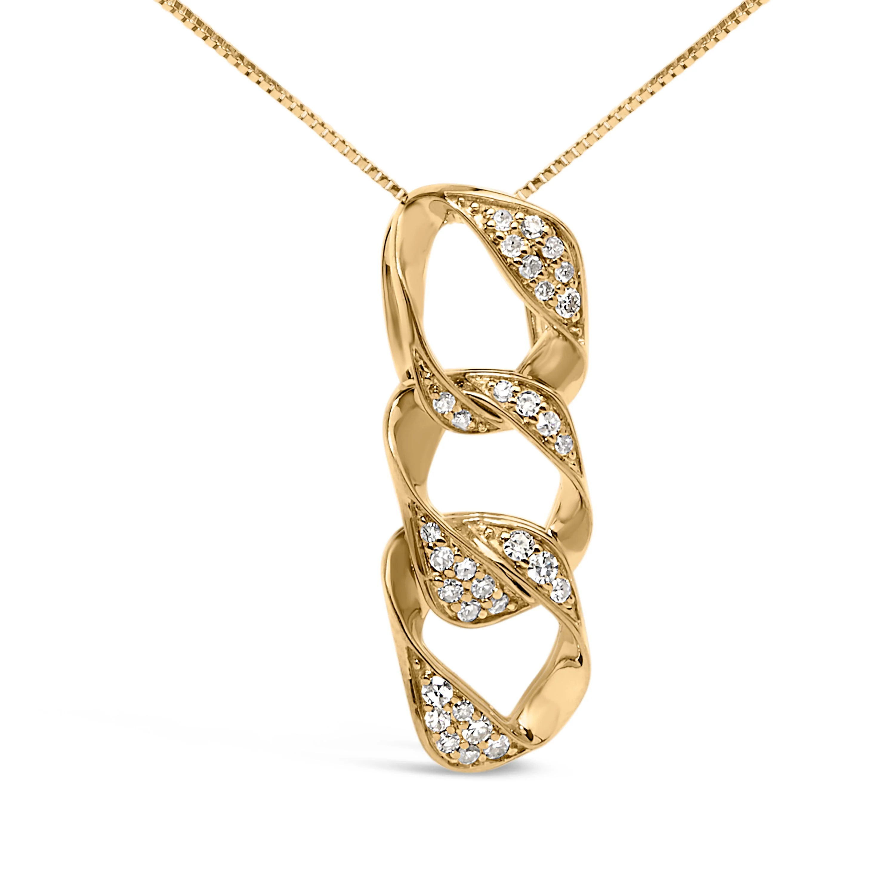 14K Yellow Gold Plated .925 Sterling Silver 1/6 Cttw Diamond Interlocking Triple Asymmetric Circle Hoop 18" Pendant Necklace (H-I Color, I1-I2 Clarity) - Image 4
