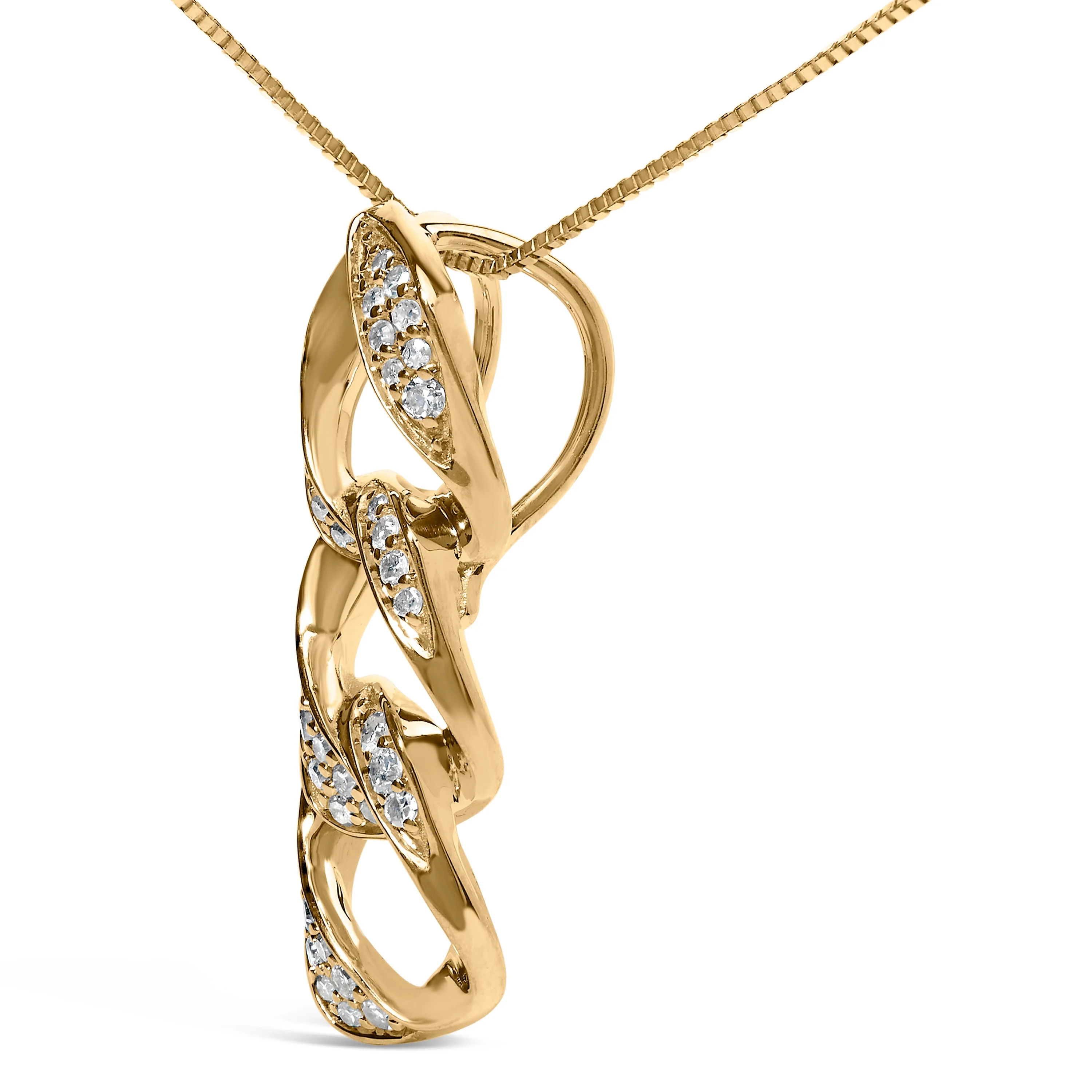14K Yellow Gold Plated .925 Sterling Silver 1/6 Cttw Diamond Interlocking Triple Asymmetric Circle Hoop 18" Pendant Necklace (H-I Color, I1-I2 Clarity) - Image 6