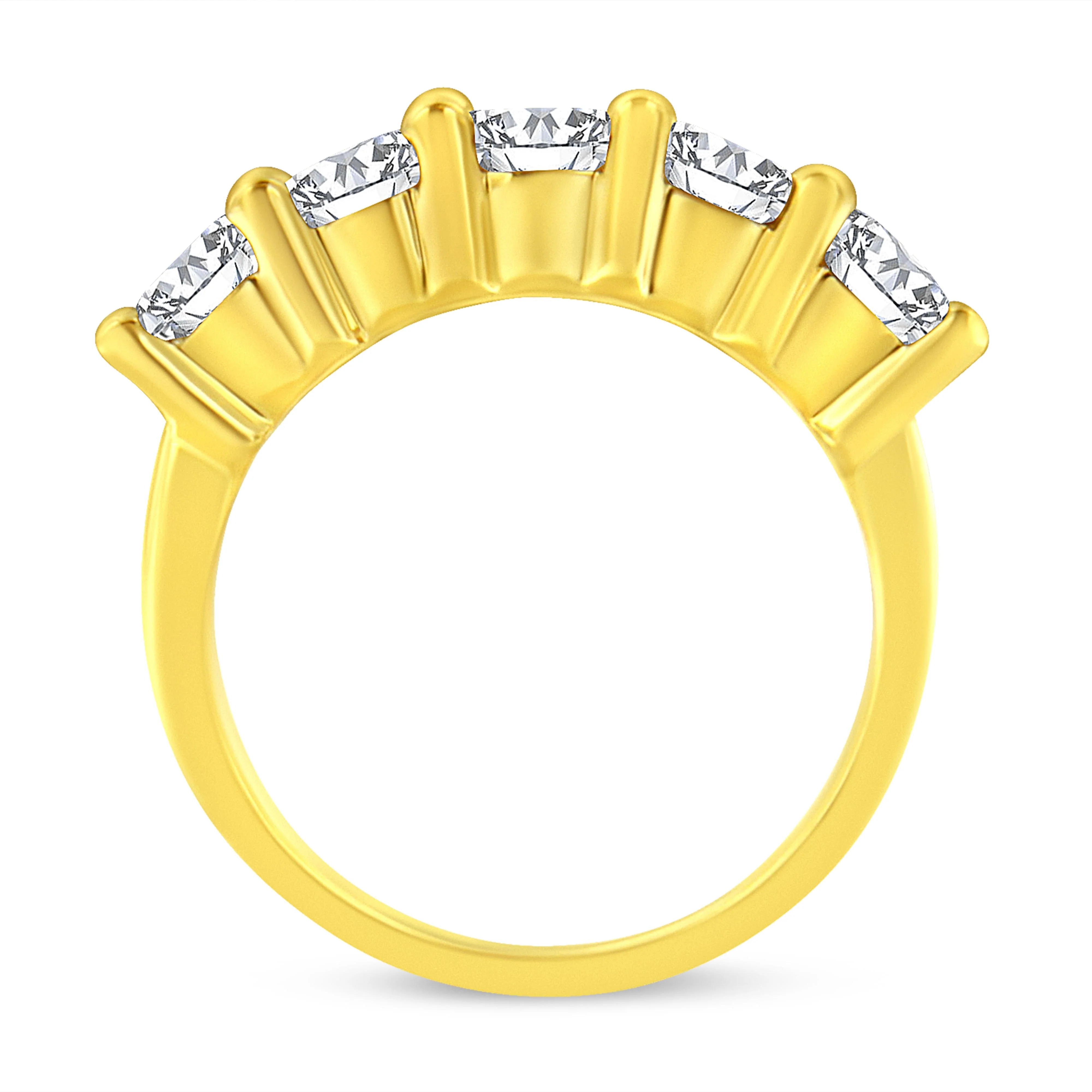 14K Yellow Gold Plated .925 Sterling Silver 2.0 Cttw Shared Prong Set Diamond 5 Stone Wedding Band Ring (J-K Color, I1-I2 Clarity) - Size 7 - Image 4