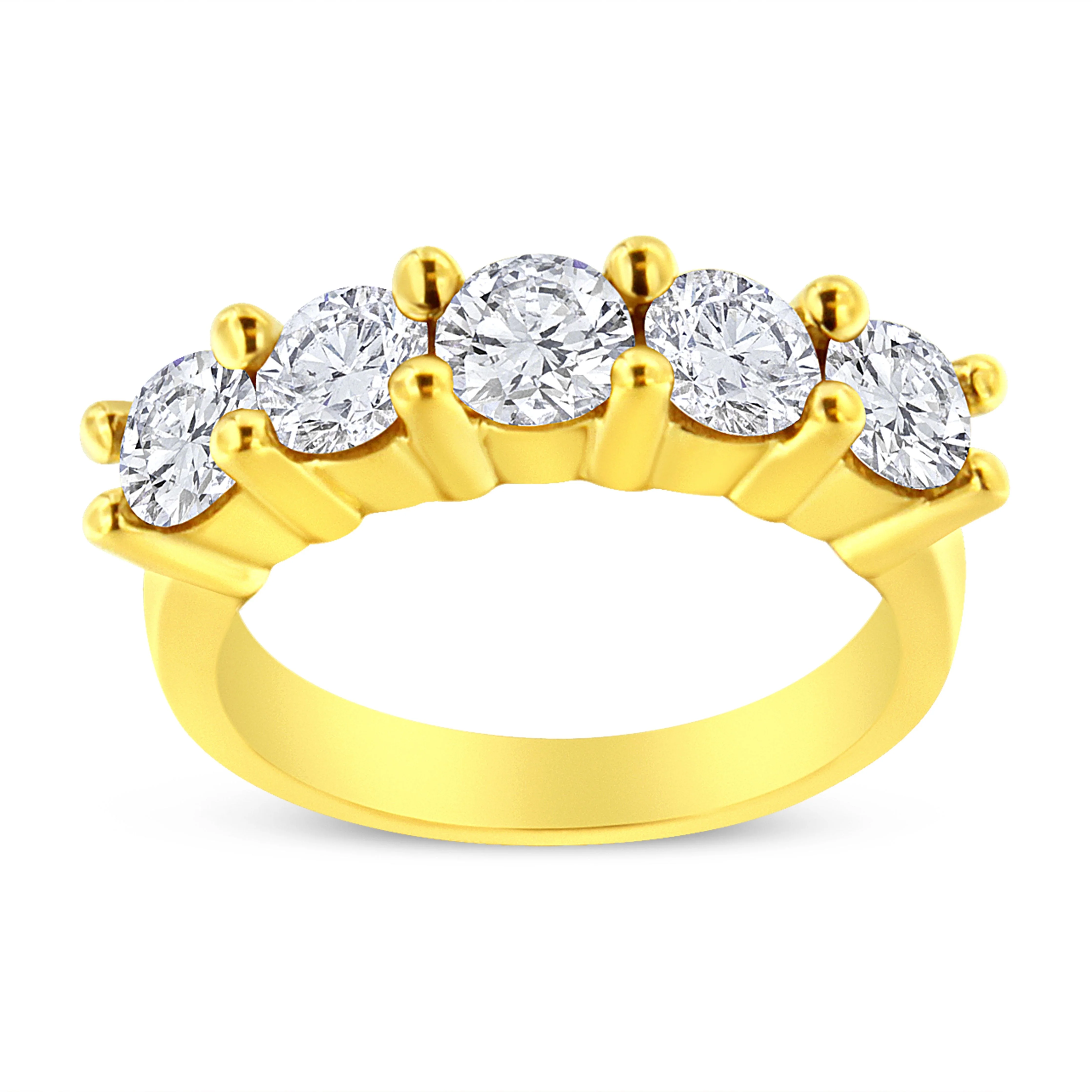 14K Yellow Gold Plated .925 Sterling Silver 2.0 Cttw Shared Prong Set Diamond 5 Stone Wedding Band Ring (J-K Color, I1-I2 Clarity) - Size 7 - Image 5