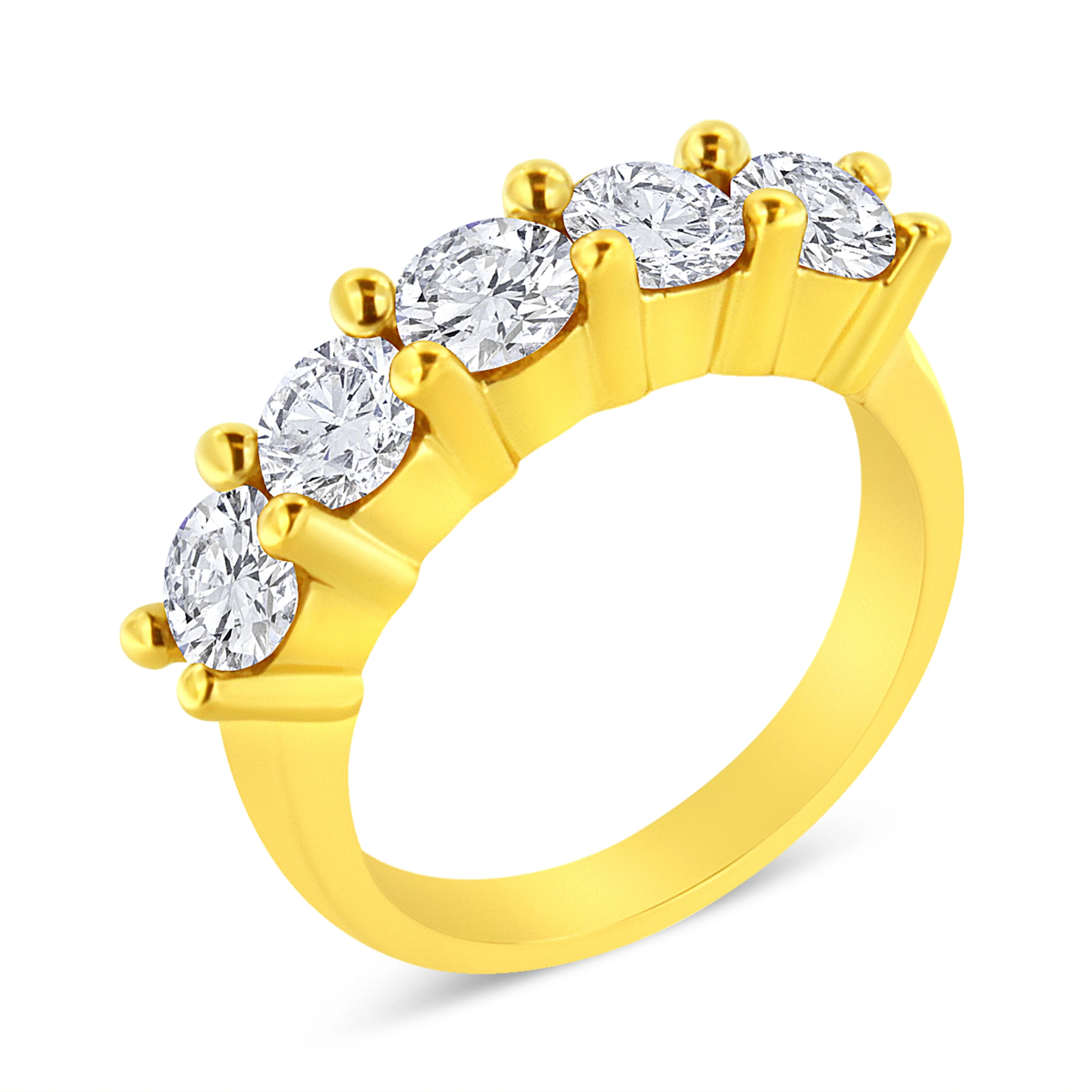 14K Yellow Gold Plated .925 Sterling Silver 2.0 Cttw Shared Prong Set Diamond 5 Stone Wedding Band Ring (J-K Color, I1-I2 Clarity) - Size 7 - Image 7