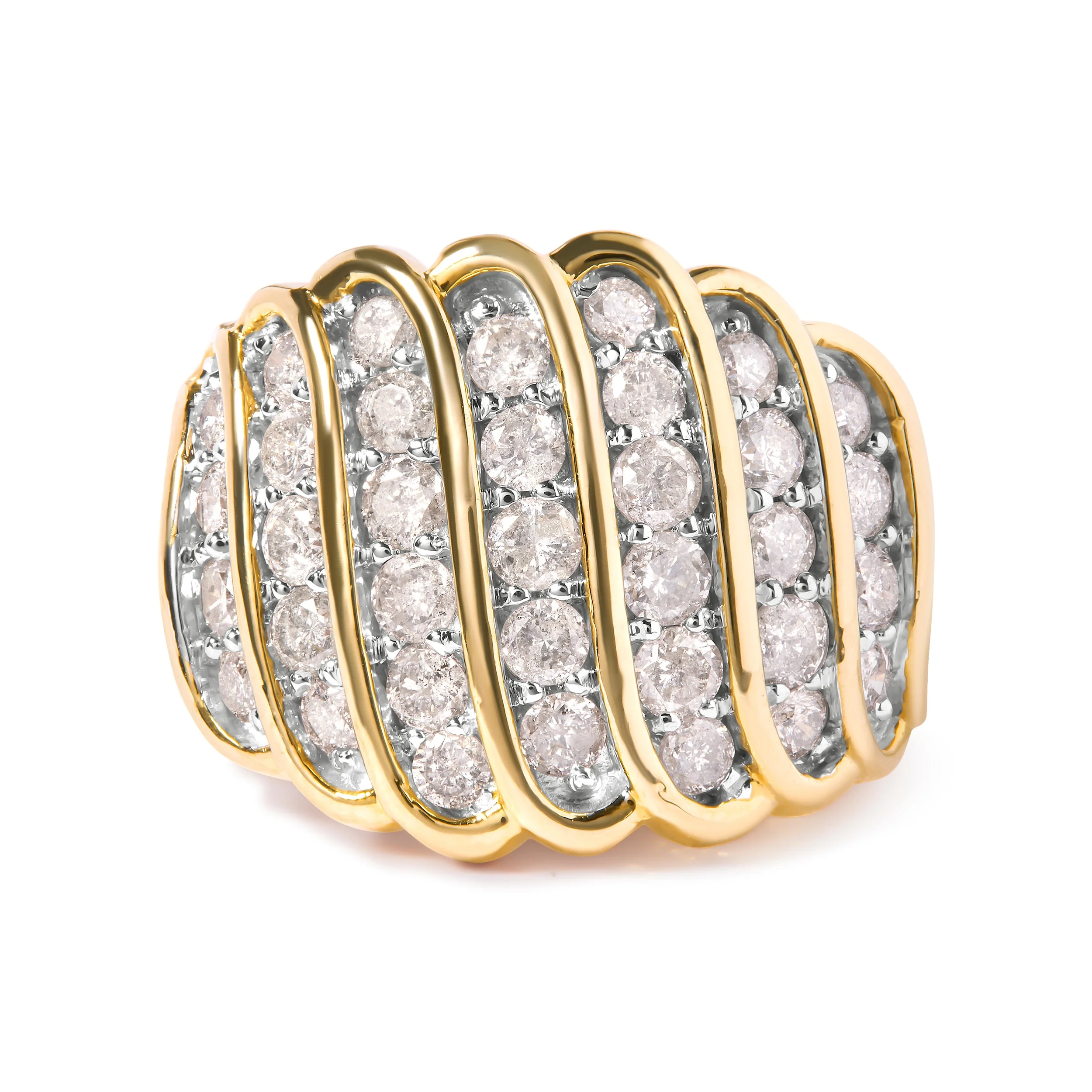 14K Yellow Gold Plated .925 Sterling Silver 2.00 Cttw Diamond Multi Row Band Ring (J-K Color, I1-I2 Clarity) - Ring Size 7 - Image 4