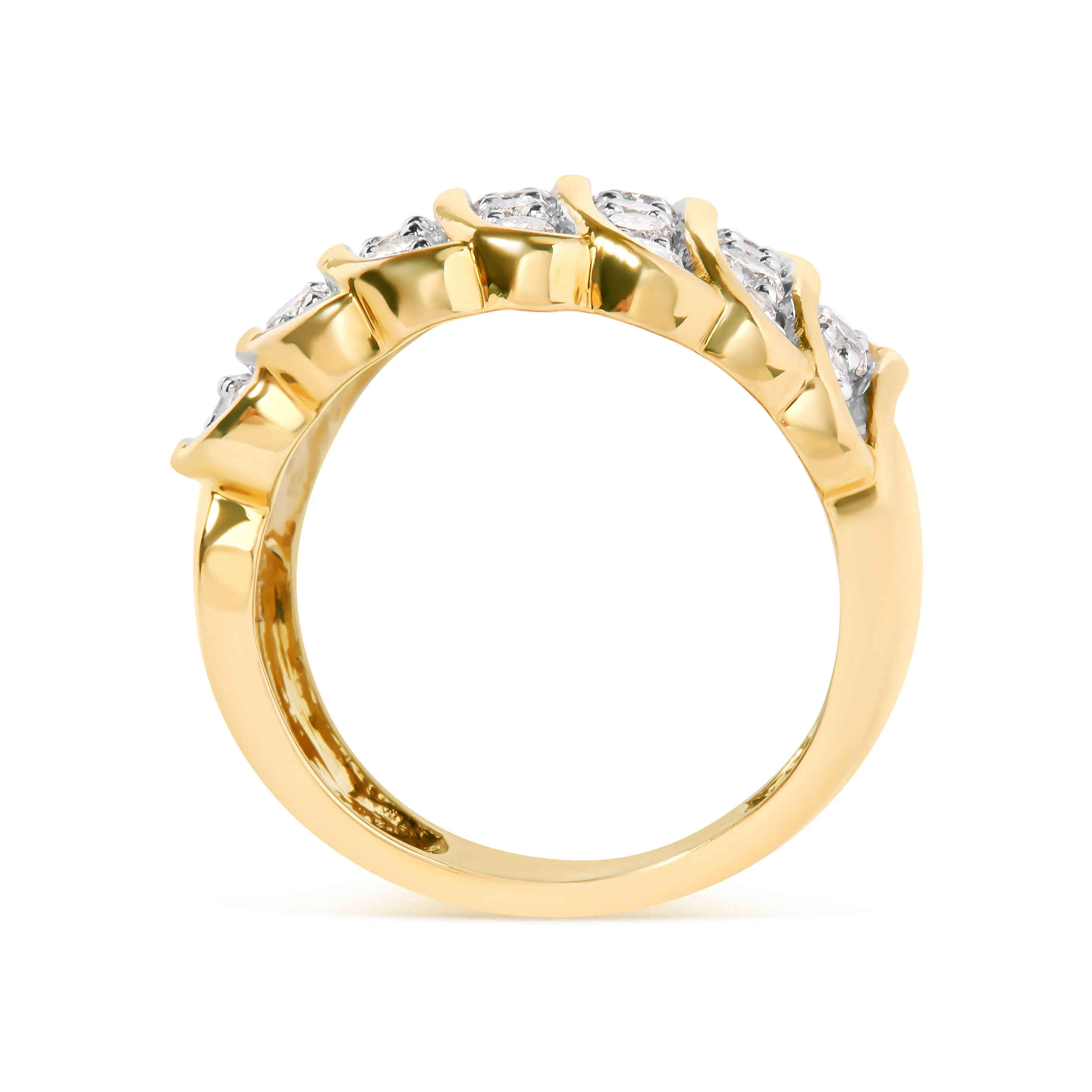 14K Yellow Gold Plated .925 Sterling Silver 2.00 Cttw Diamond Multi Row Band Ring (J-K Color, I1-I2 Clarity) - Ring Size 7 - Image 5