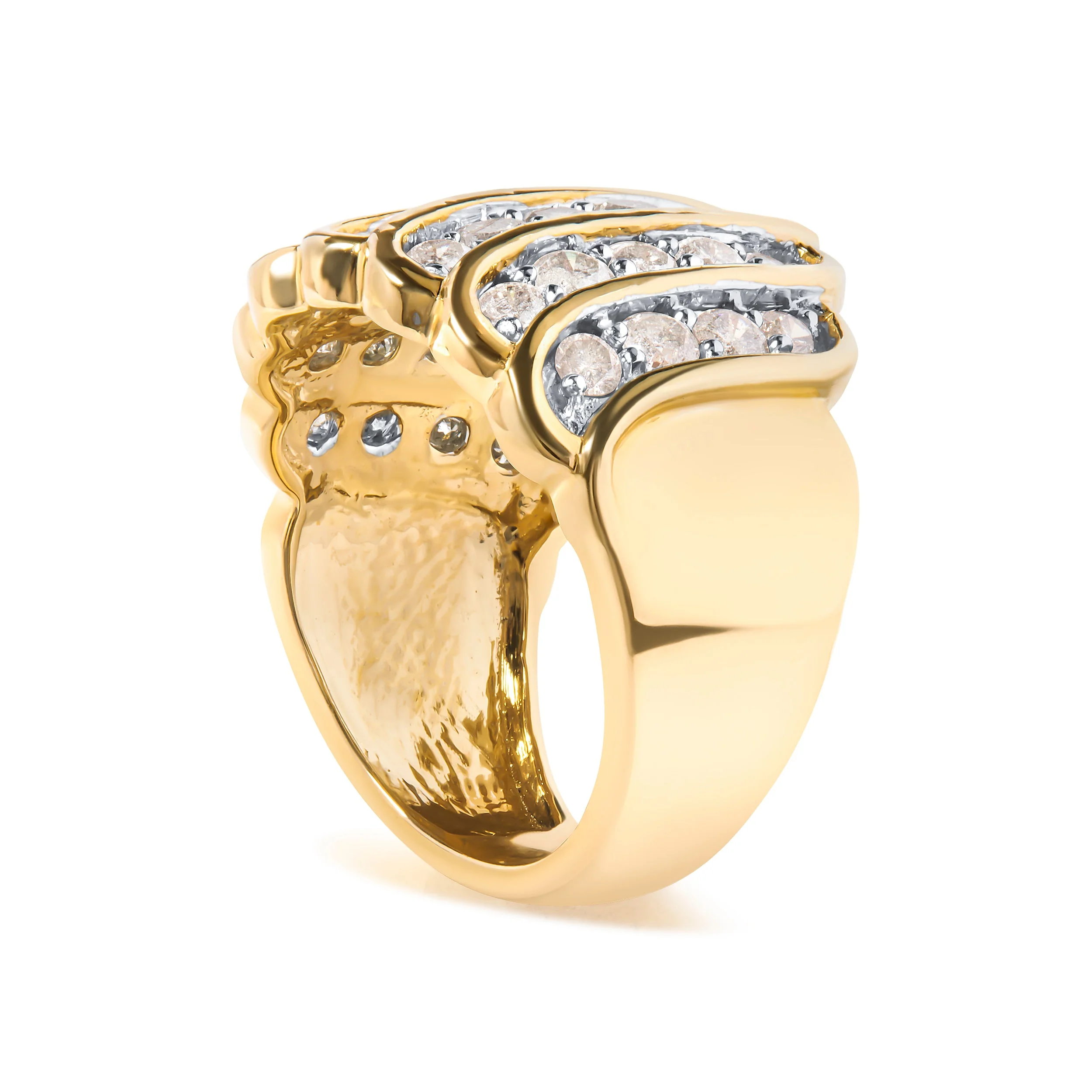 14K Yellow Gold Plated .925 Sterling Silver 2.00 Cttw Diamond Multi Row Band Ring (J-K Color, I1-I2 Clarity) - Ring Size 7 - Image 6