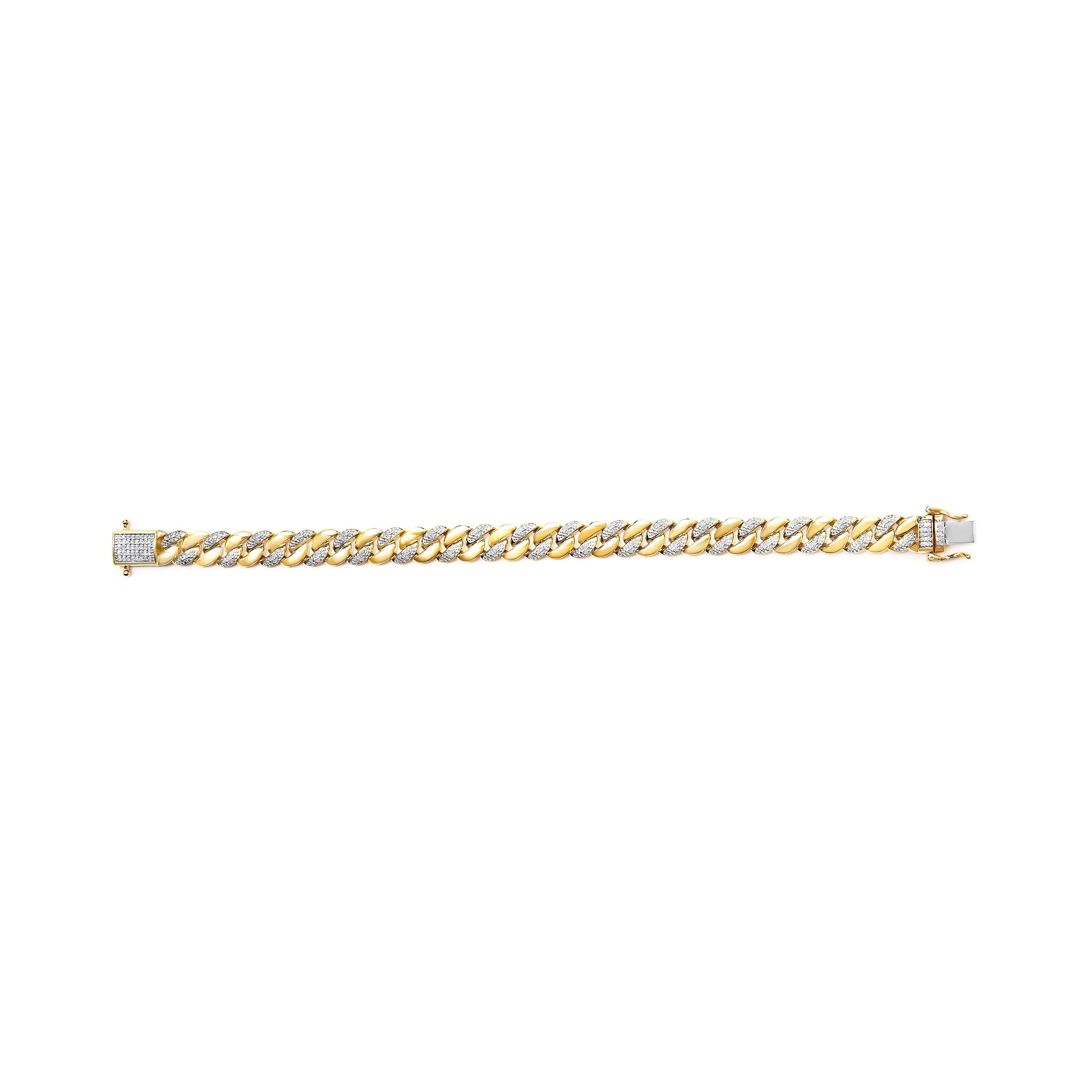 14K Yellow Gold Plated .925 Sterling Silver 3/8 Cttw Diamond Cuban Bracelet (I-J Color, I3 Clarity) - 7.25" - Image 3