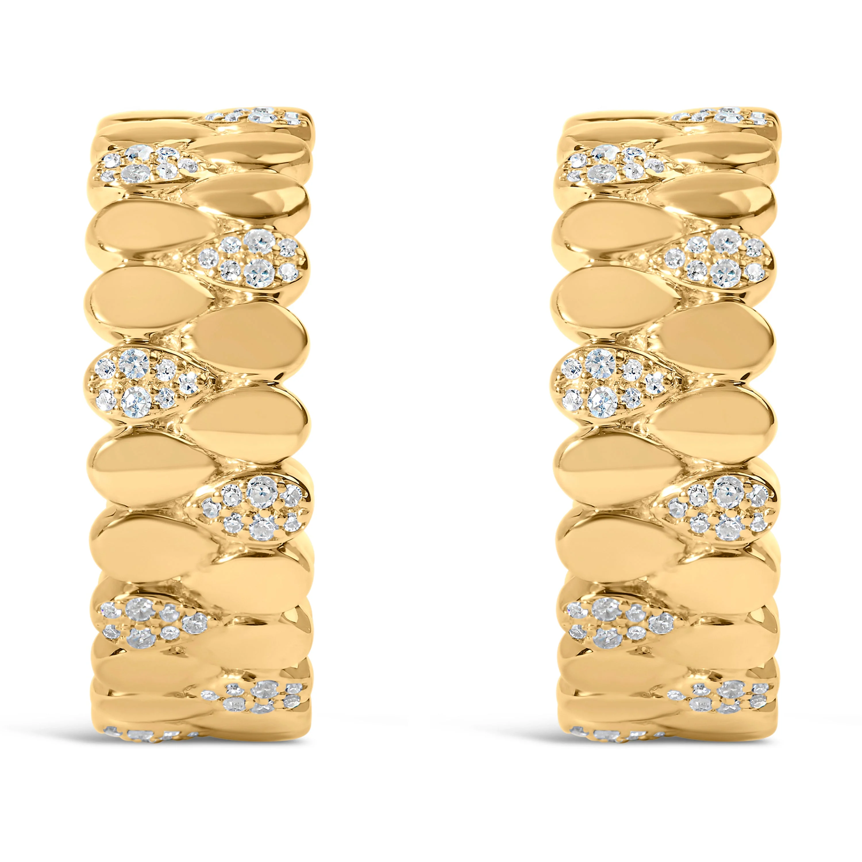 14K Yellow Gold Plated .925 Sterling Silver 3/8 Cttw Diamond Pave Pear Link J Hoop Earrings (H-I Color, I1-I2 Clarity) - Image 2
