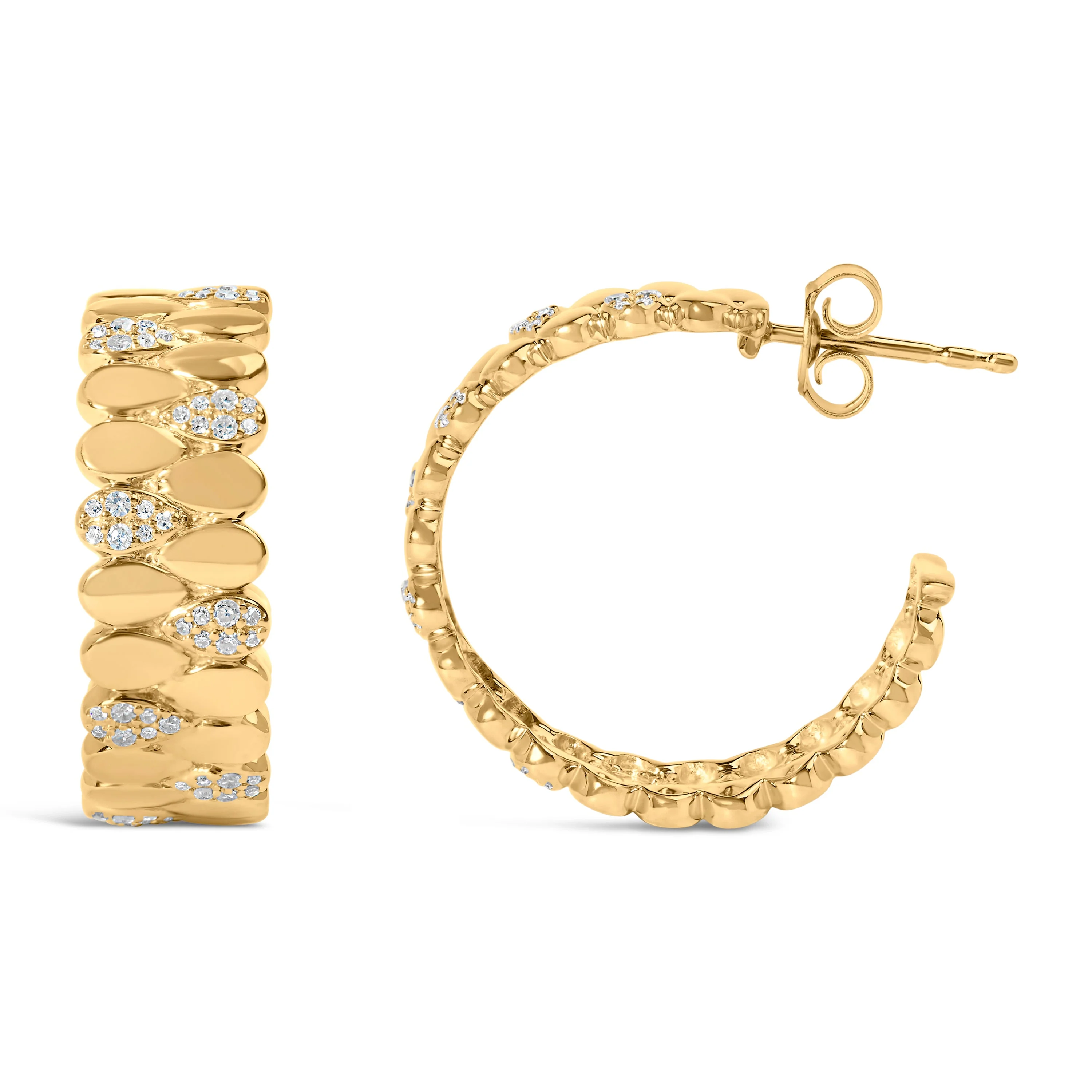 14K Yellow Gold Plated .925 Sterling Silver 3/8 Cttw Diamond Pave Pear Link J Hoop Earrings (H-I Color, I1-I2 Clarity) - Image 3