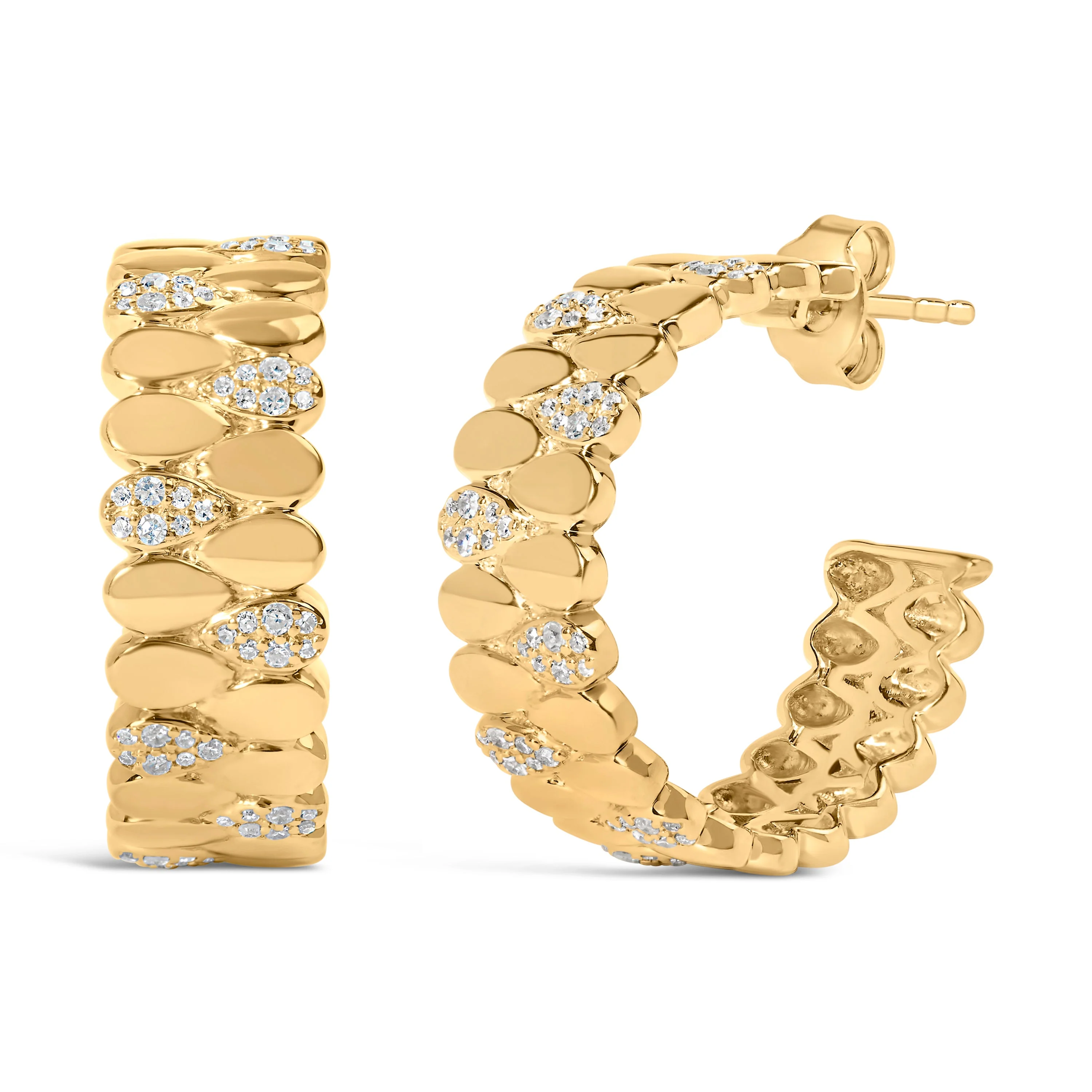 14K Yellow Gold Plated .925 Sterling Silver 3/8 Cttw Diamond Pave Pear Link J Hoop Earrings (H-I Color, I1-I2 Clarity) - Image 4