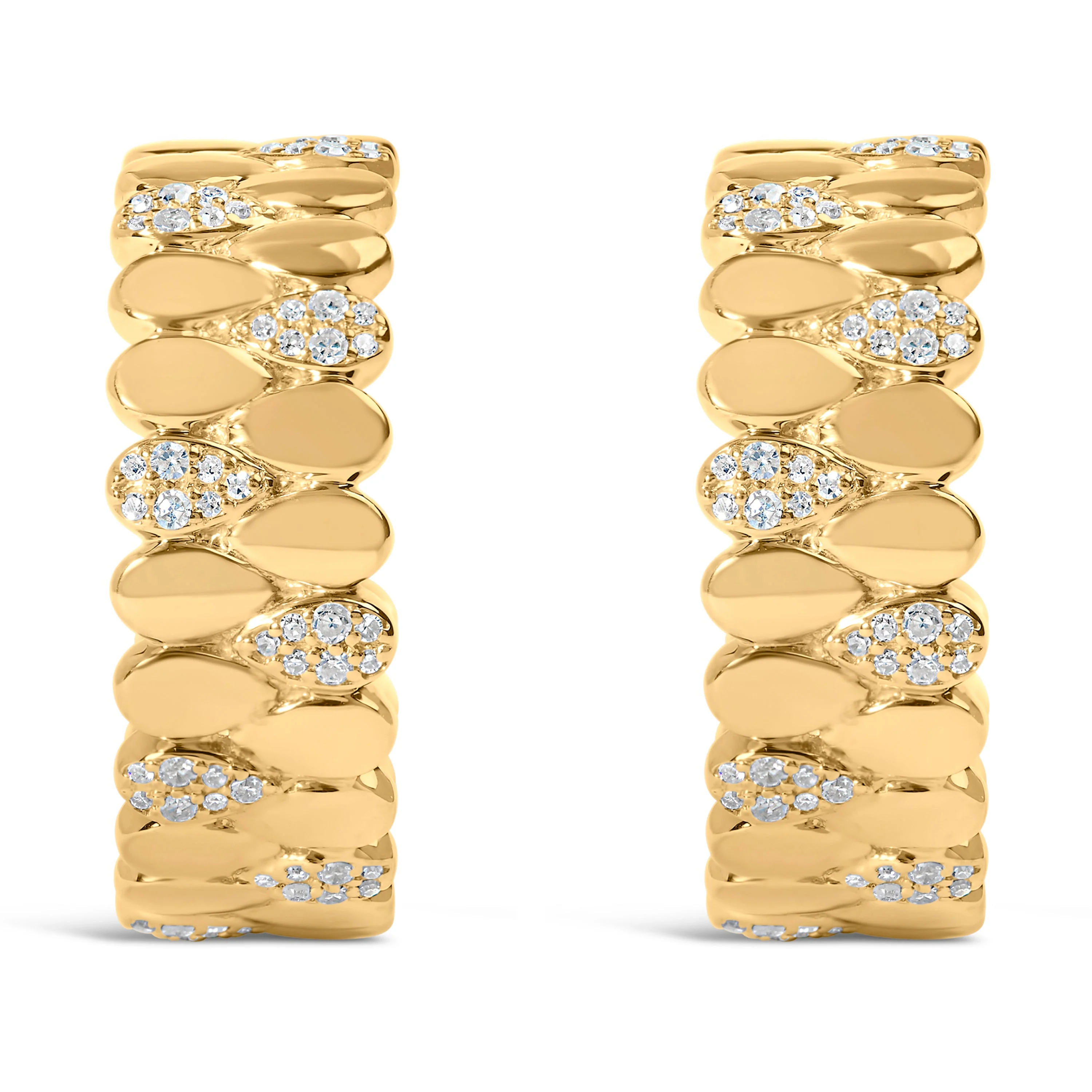 14K Yellow Gold Plated .925 Sterling Silver 3/8 Cttw Diamond Pave Pear Link J Hoop Earrings (H-I Color, I1-I2 Clarity) - Image 5