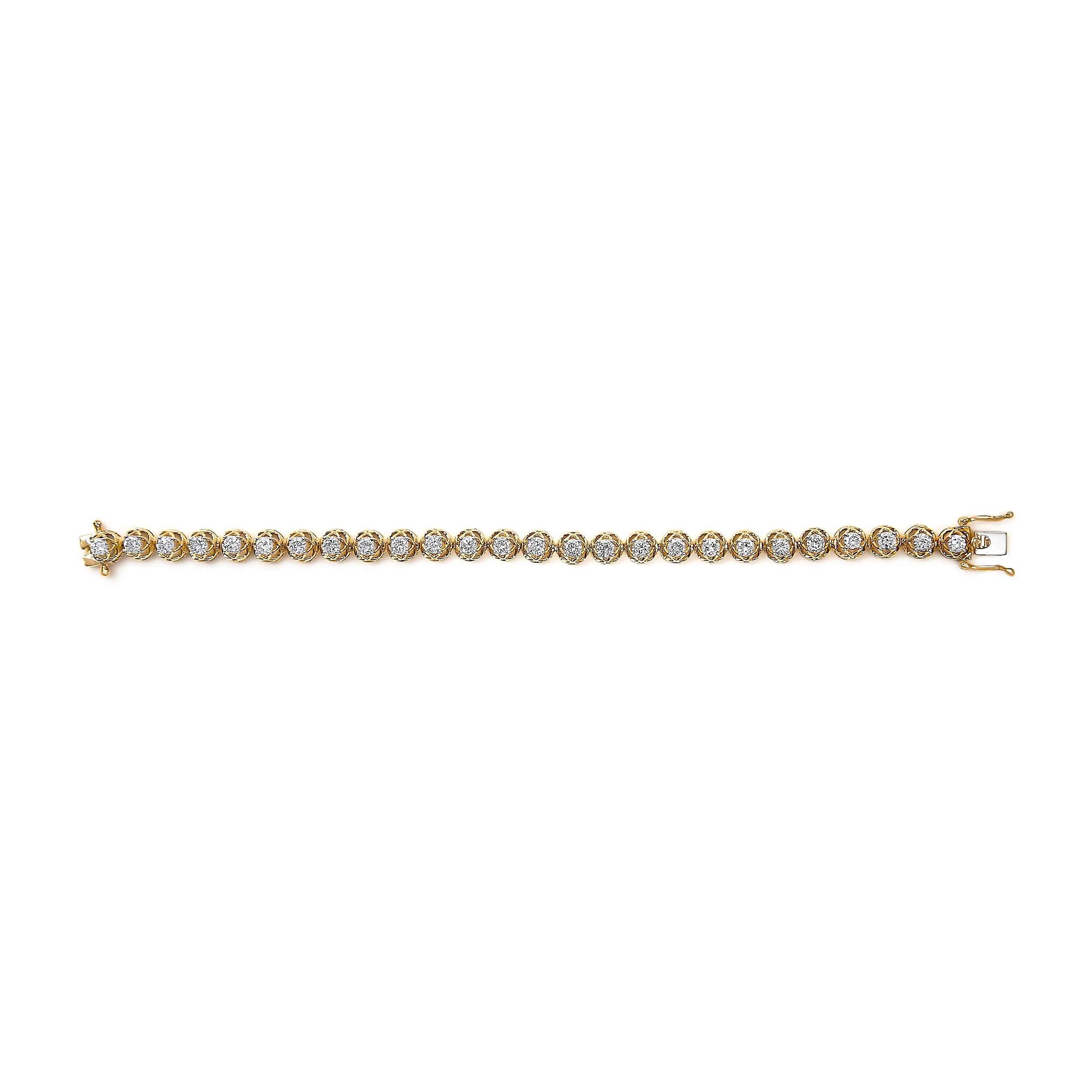 14K Yellow Gold Plated .925 Sterling Silver 3 9/10 Cttw Diamond Buttercup Style Tennis Bracelet - Image 3