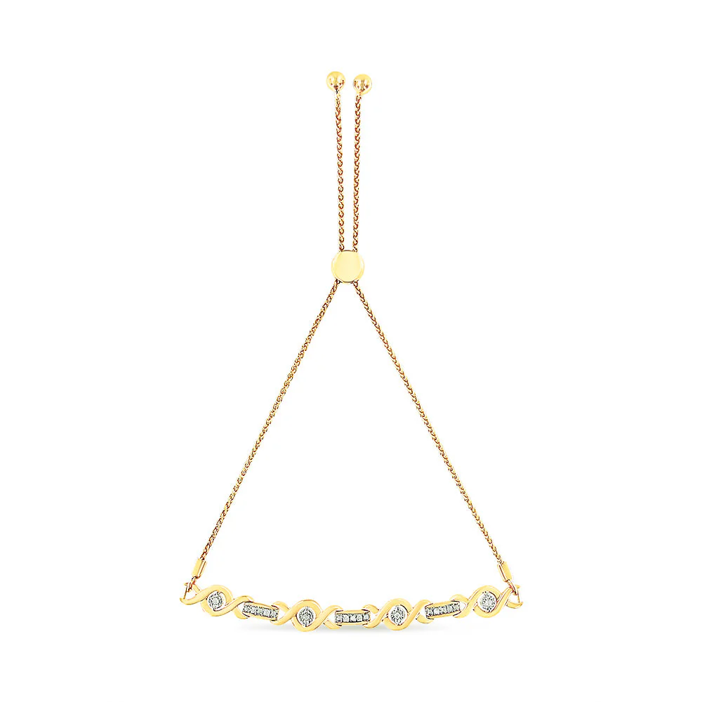 14K Yellow Gold Plated .925 Sterling Silver Channel Set Diamond Accent Twist 4â€-10â€ Adjustable Bolo Bracelet (I-J Color, I3 Clarity) - Image 2