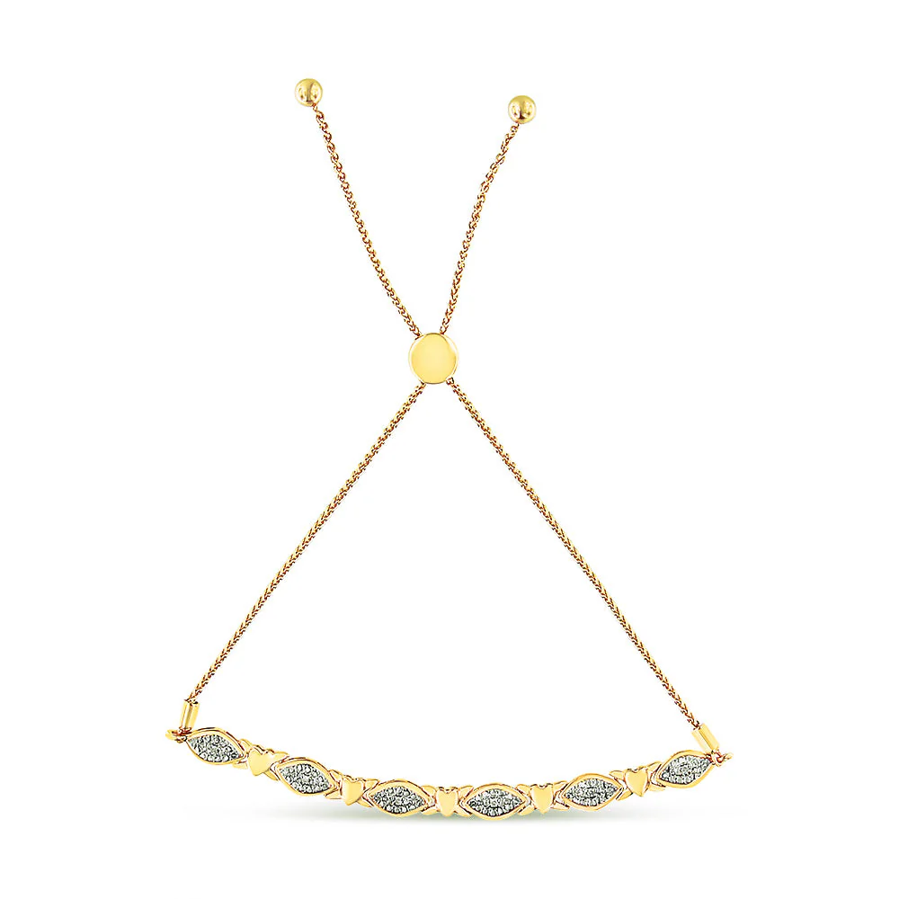 14K Yellow Gold Plated .925 Sterling Silver Diamond Accent Alternating Marquise Shape and Heart Links Bolo Bracelet (I-J Color, I3 Clarity) - Adjustable 6" to 9" - Image 5