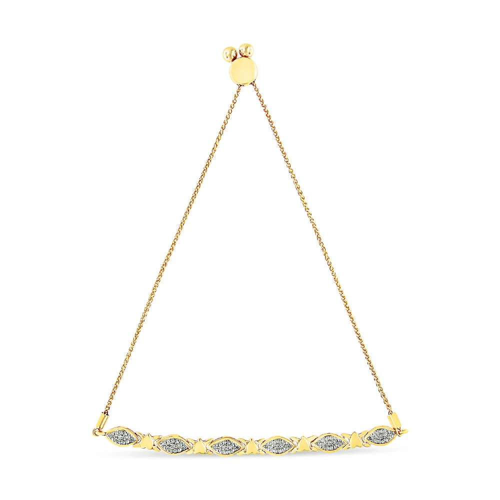 14K Yellow Gold Plated .925 Sterling Silver Diamond Accent Alternating Marquise Shape and Heart Links Bolo Bracelet (I-J Color, I3 Clarity) - Adjustable 6" to 9" - Image 7