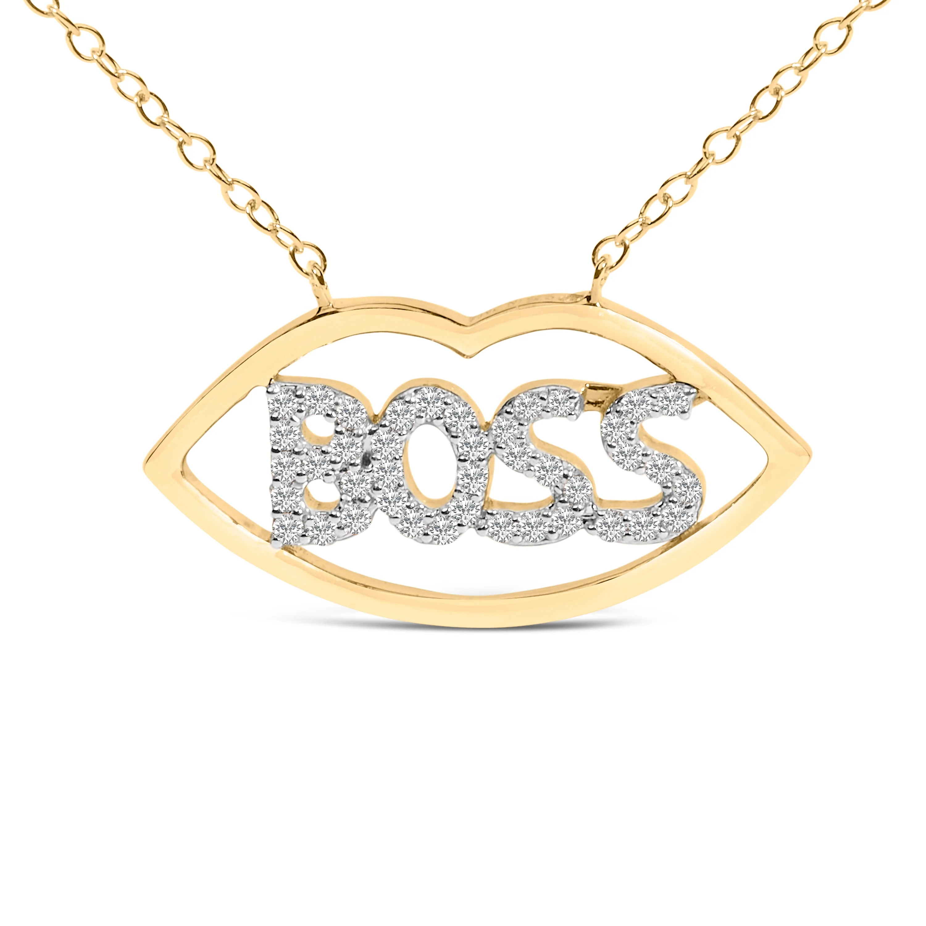 14K Yellow Gold Plated Silver 1/4 Cttw Diamond "Boss" Pendant Necklace - 18 Inch - Image 2