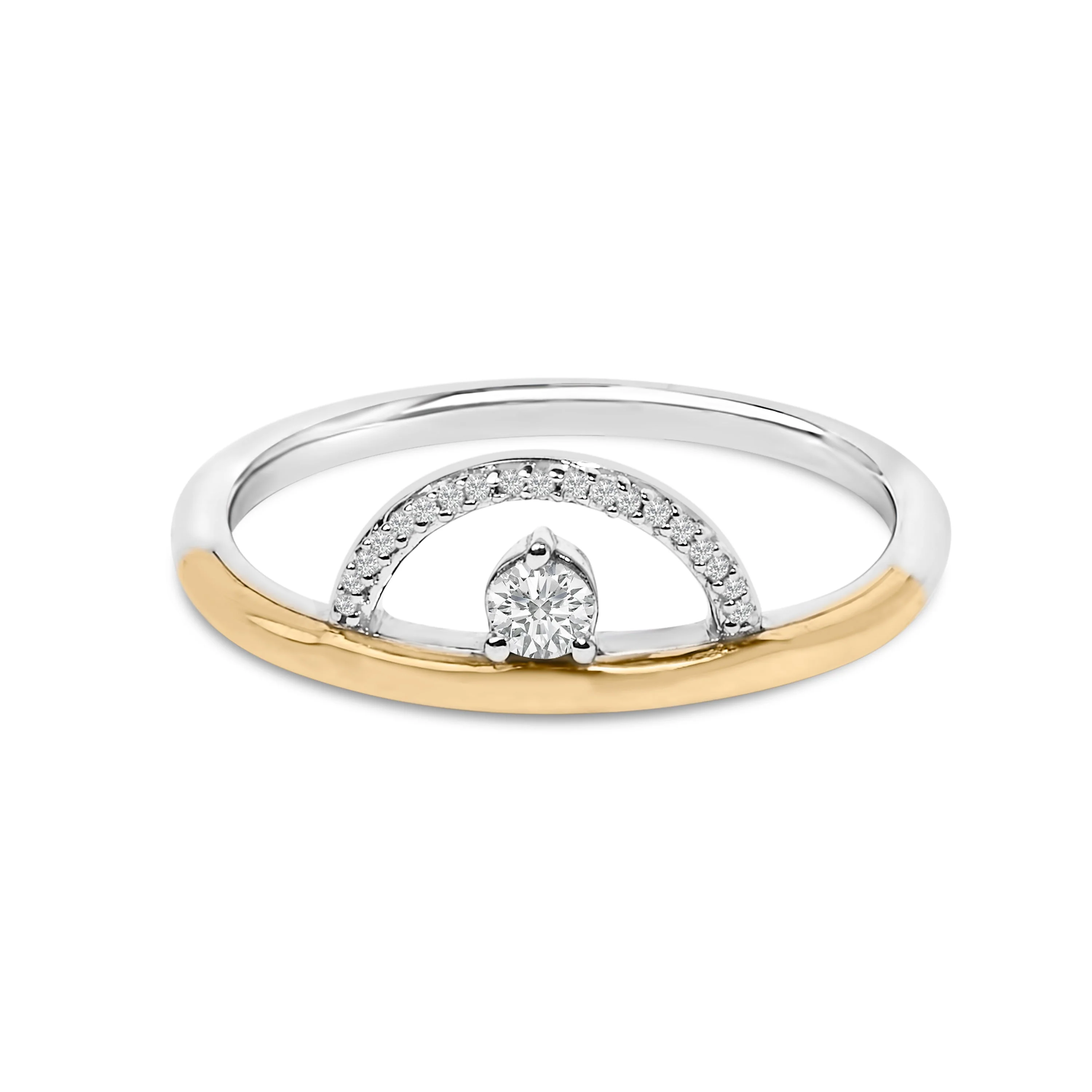 14K Yellow Gold Plated Sterling Silver 1/10 Cttw Diamond Arc Ring