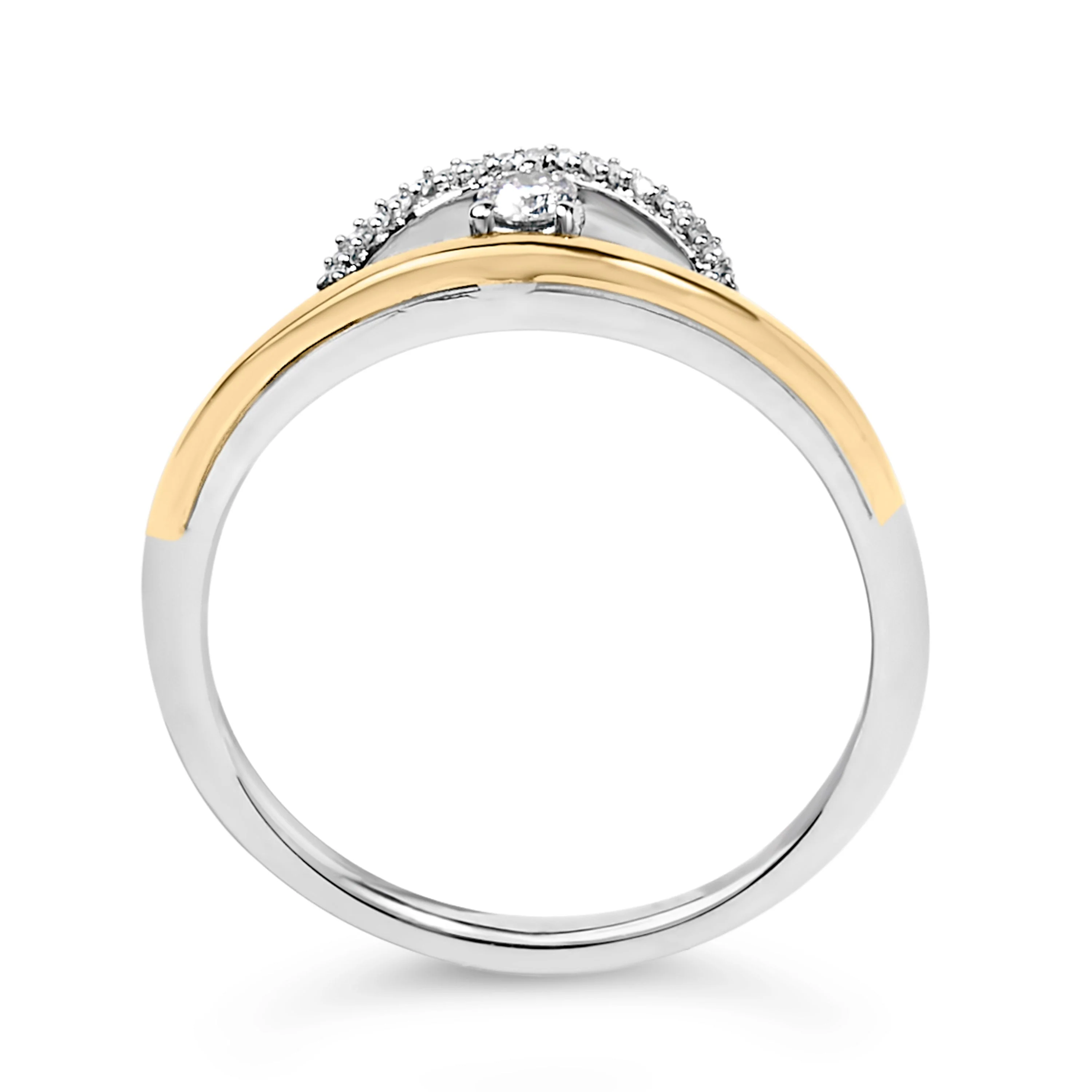 14K Yellow Gold Plated Sterling Silver 1/10 Cttw Diamond Arc Ring - Image 5