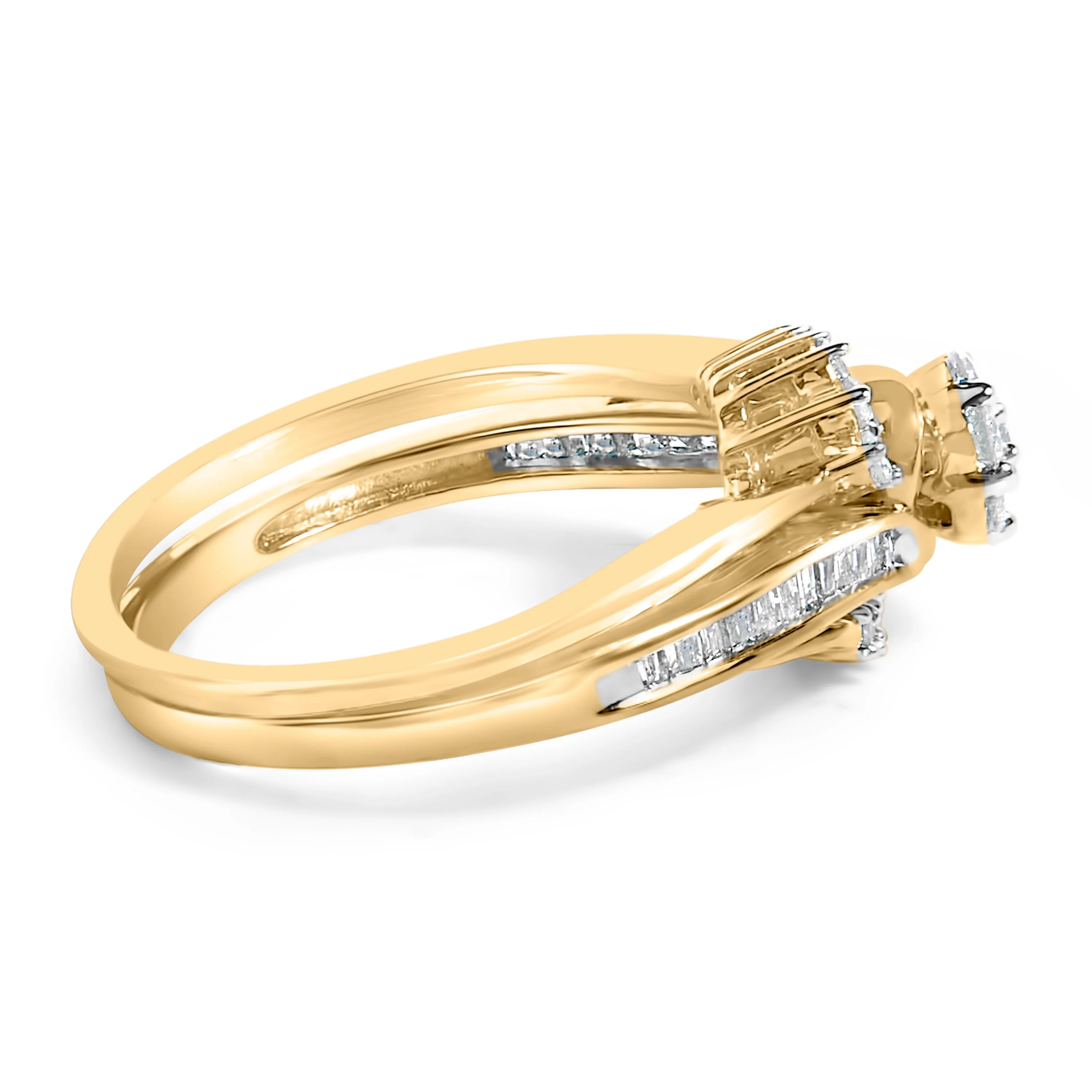 14K Yellow Gold Plated Sterling Silver 1/2 Cttw Diamond Cluster Spiral Bridal Set - Image 2