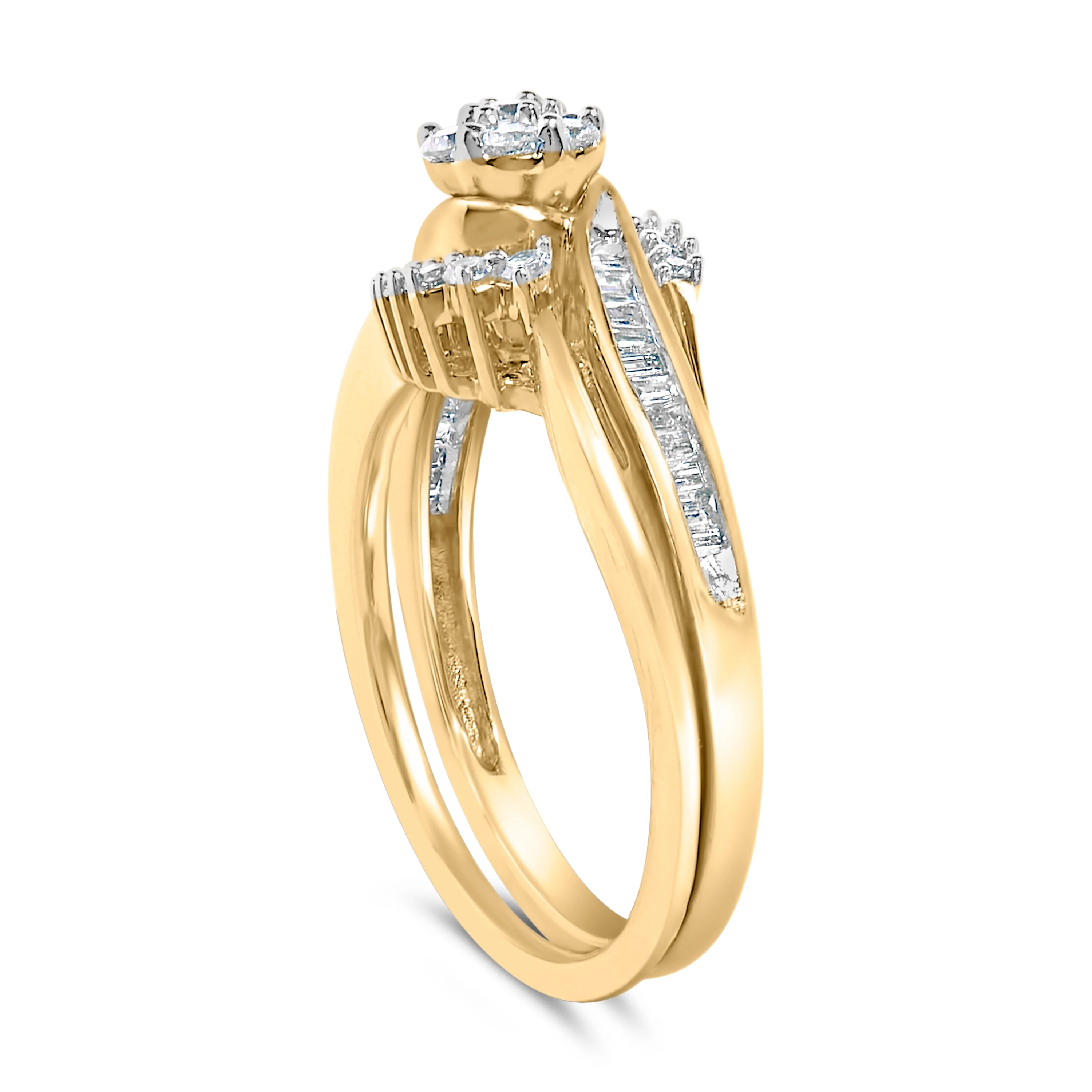 14K Yellow Gold Plated Sterling Silver 1/2 Cttw Diamond Cluster Spiral Bridal Set - Image 4