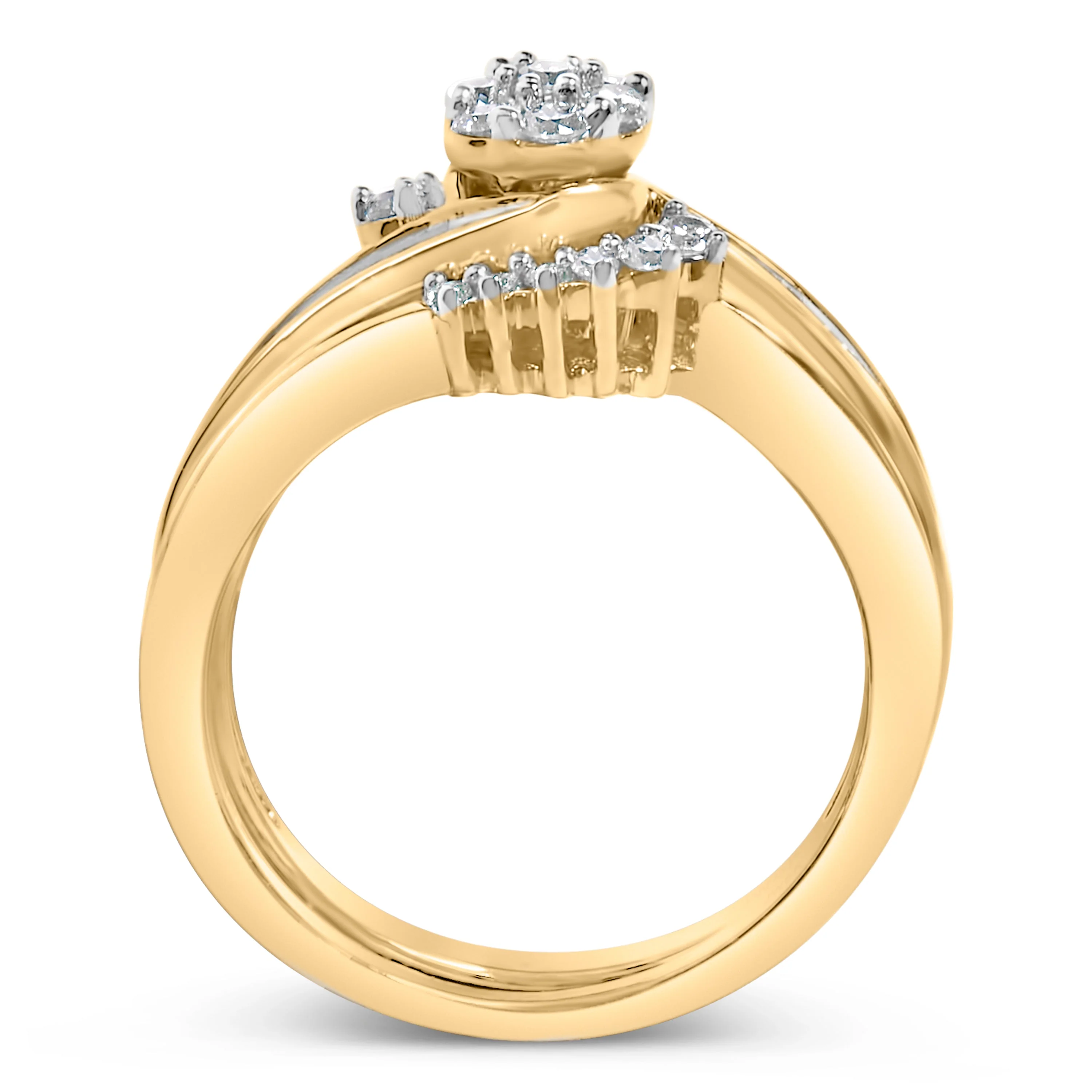 14K Yellow Gold Plated Sterling Silver 1/2 Cttw Diamond Cluster Spiral Bridal Set - Image 5