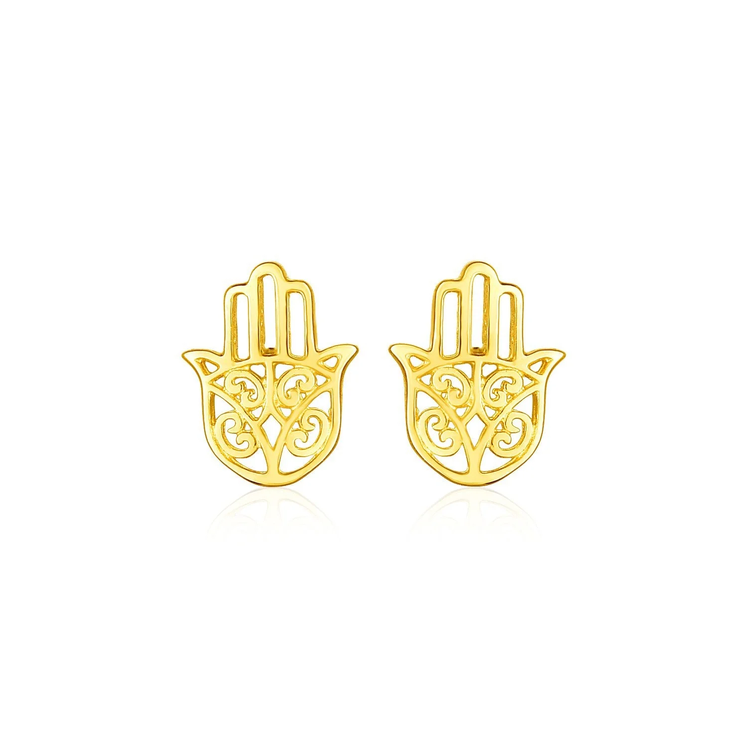 14k Yellow Gold Polished Hand of Hamsa Post Earrings