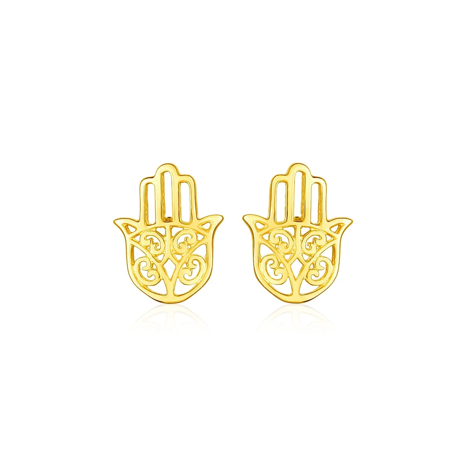 14k Yellow Gold Polished Hand of Hamsa Post Earrings - Image 2