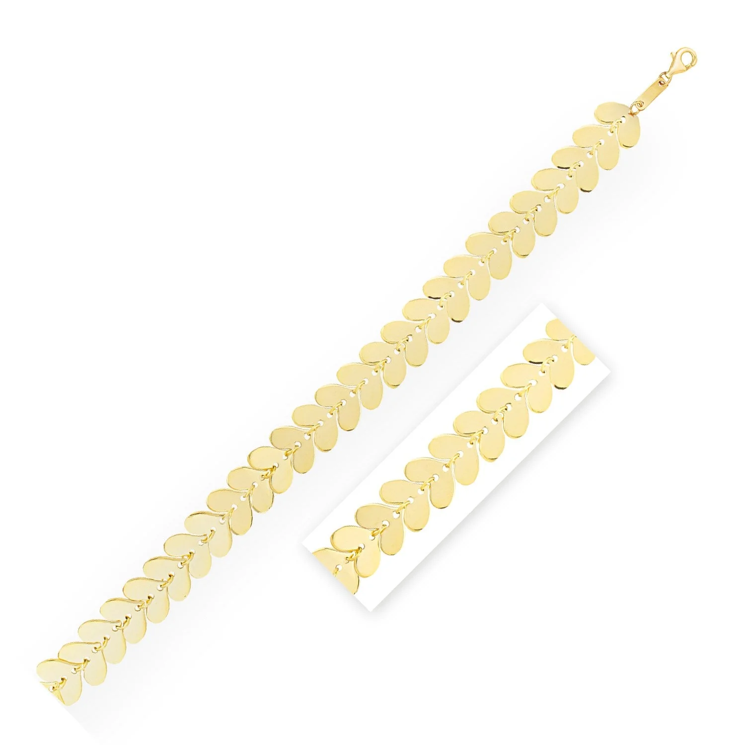 14k Yellow Gold Polished Heart Link Chain Bracelet - Image 2