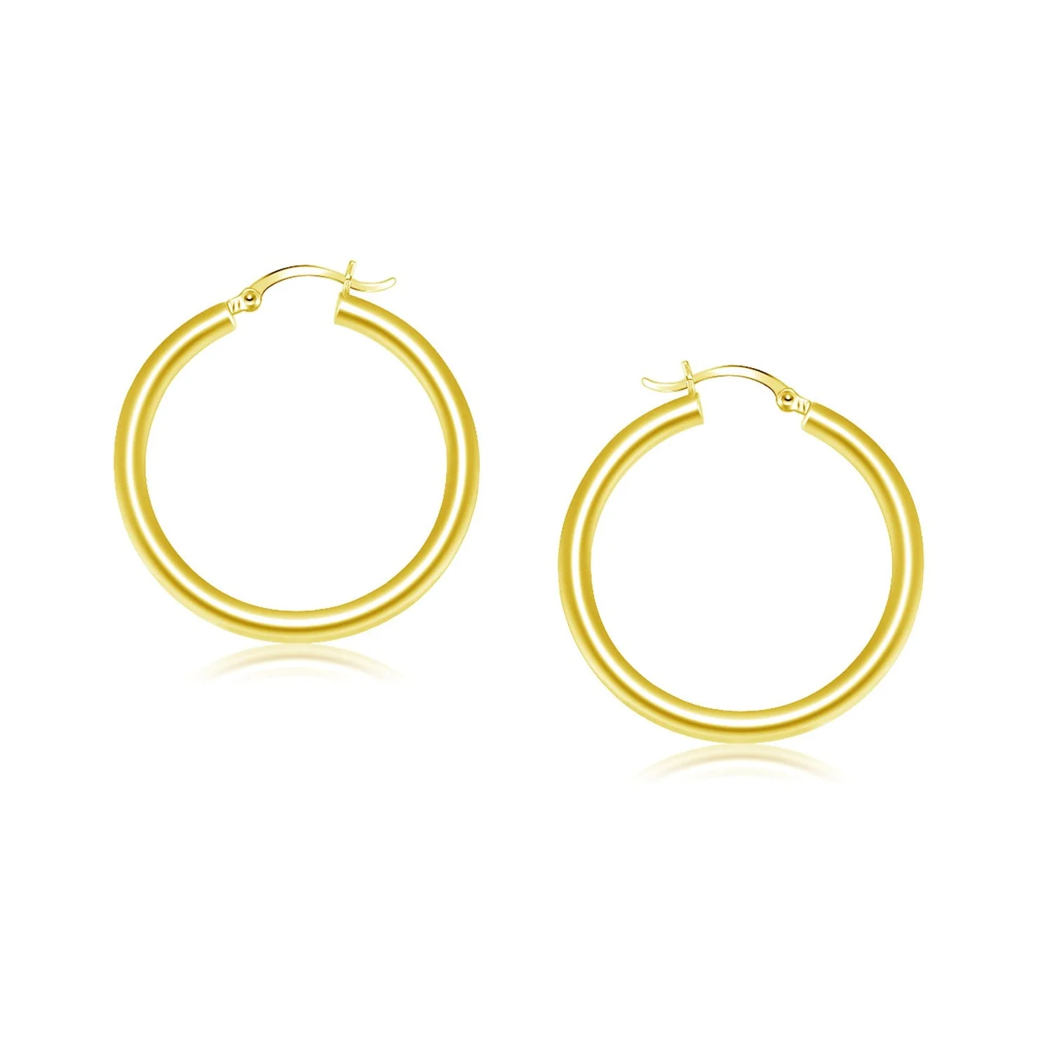 14k Yellow Gold Polished Hoop Earrings (25 mm) - Image 2