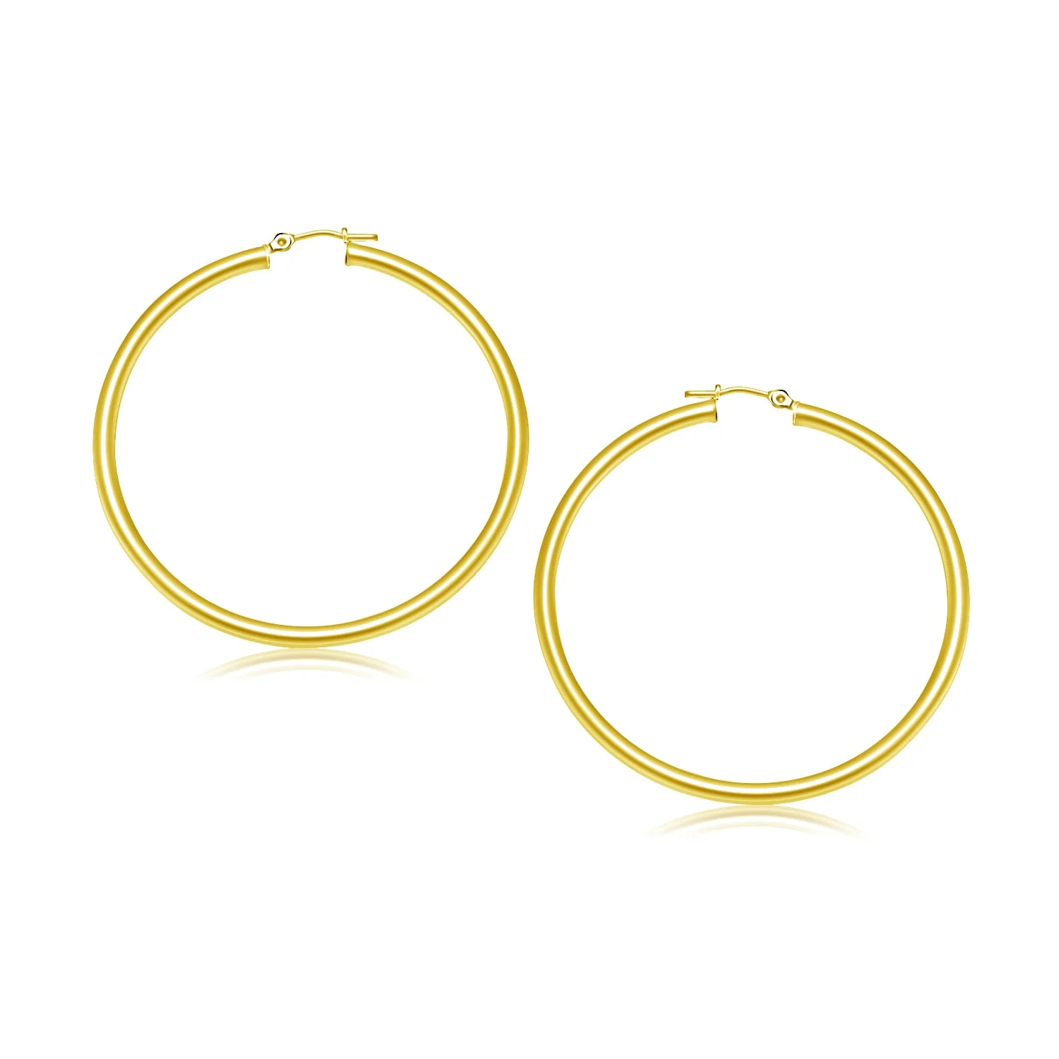 14k Yellow Gold Polished Hoop Earrings (3x30mm) - Image 3