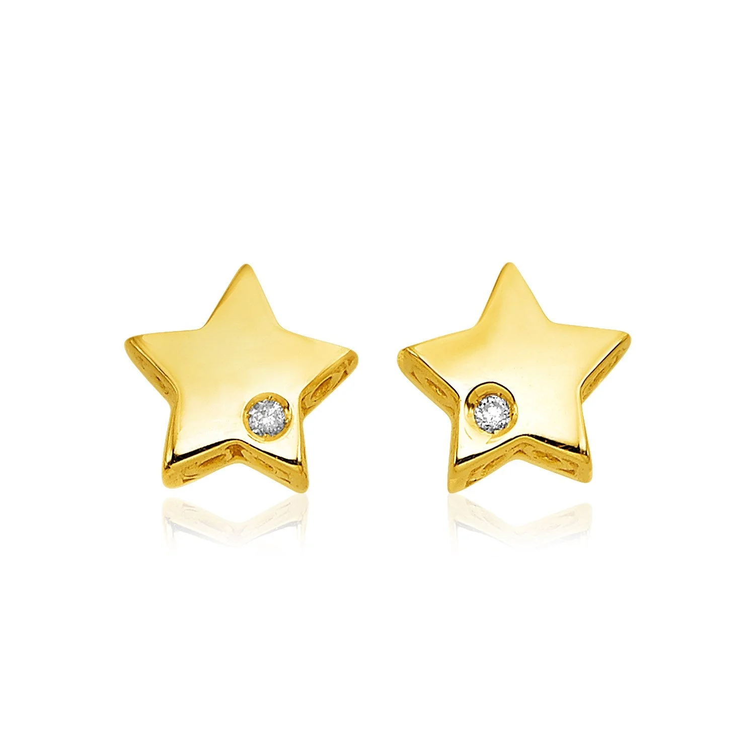 14k Yellow Gold Polished Star Earrings with Diamonds - Image 3