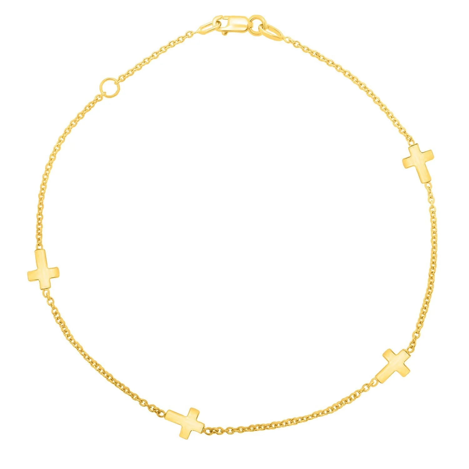 14k Yellow Gold Polished Station Cross Anklet (1.00 mm) - Image 2