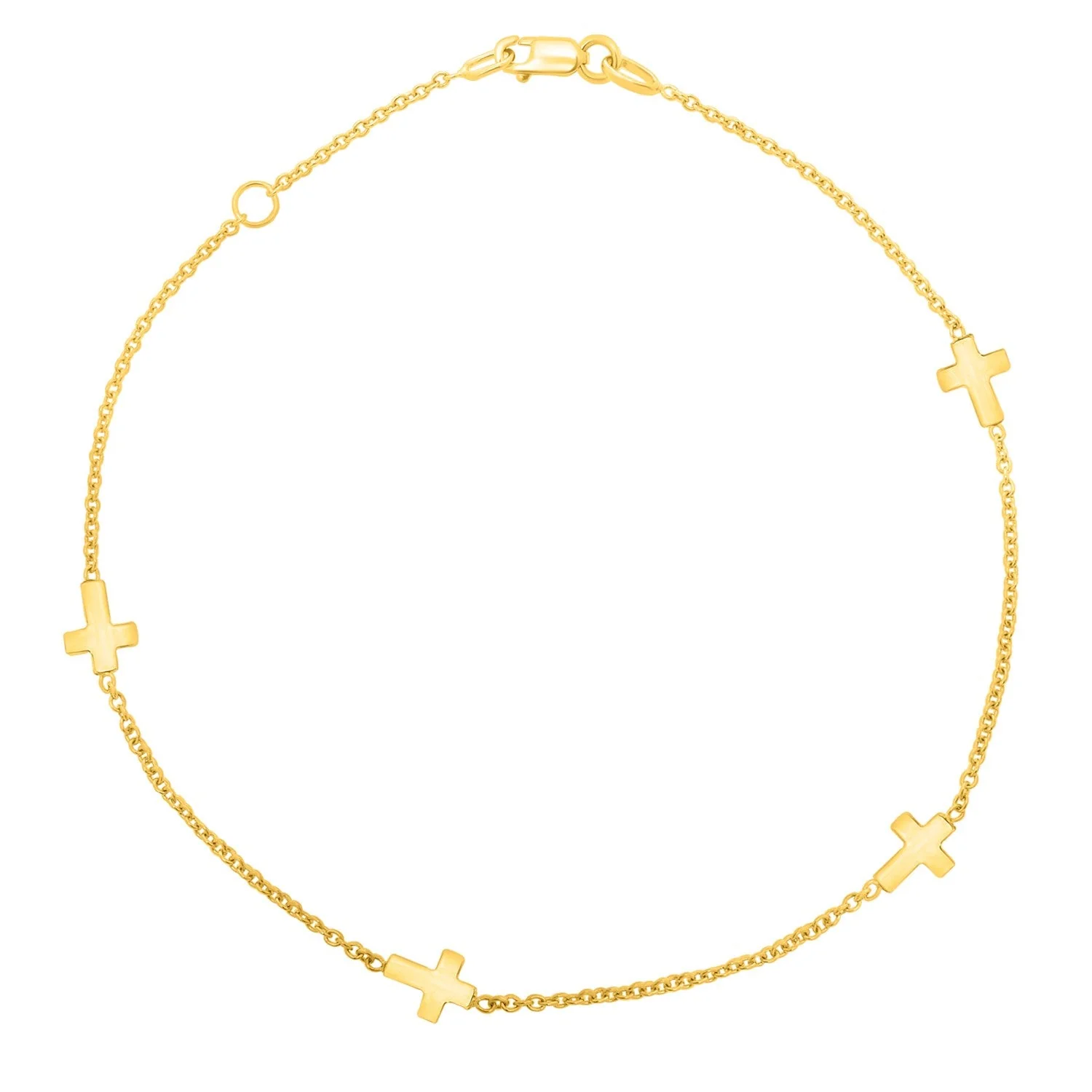14k Yellow Gold Polished Station Cross Anklet (1.00 mm) - Image 4