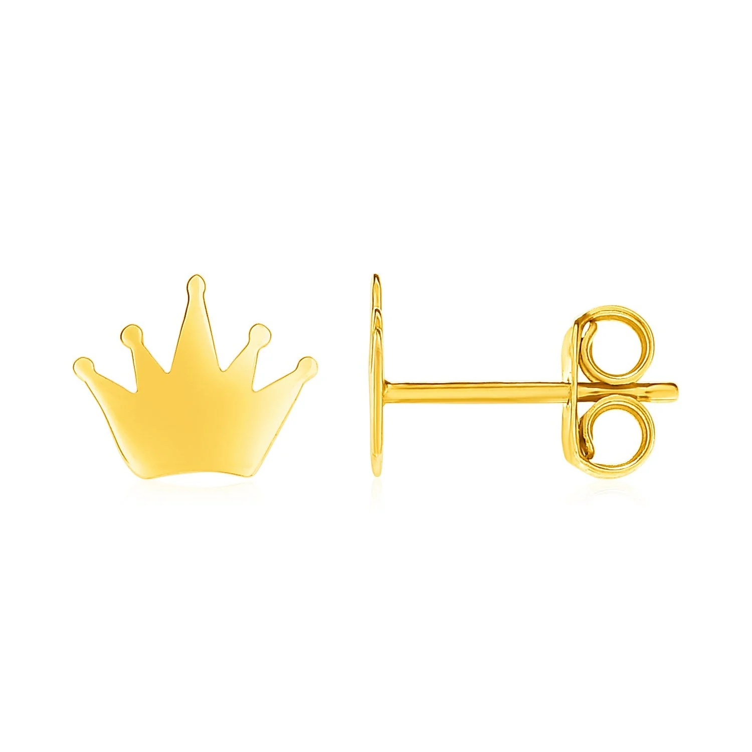 14k Yellow Gold Post Earrings with Crowns - Image 2