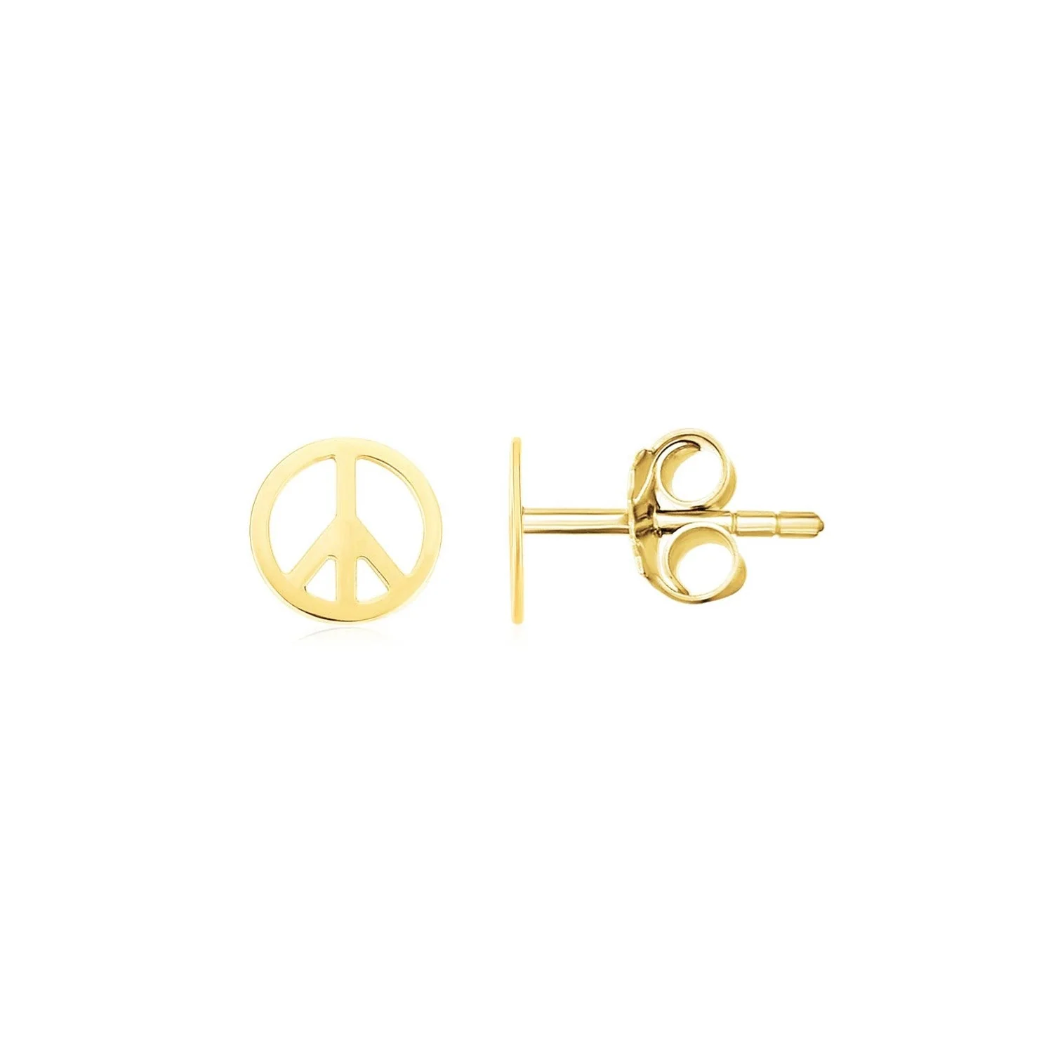 14k Yellow Gold Post Earrings with Peace Signs - Image 2