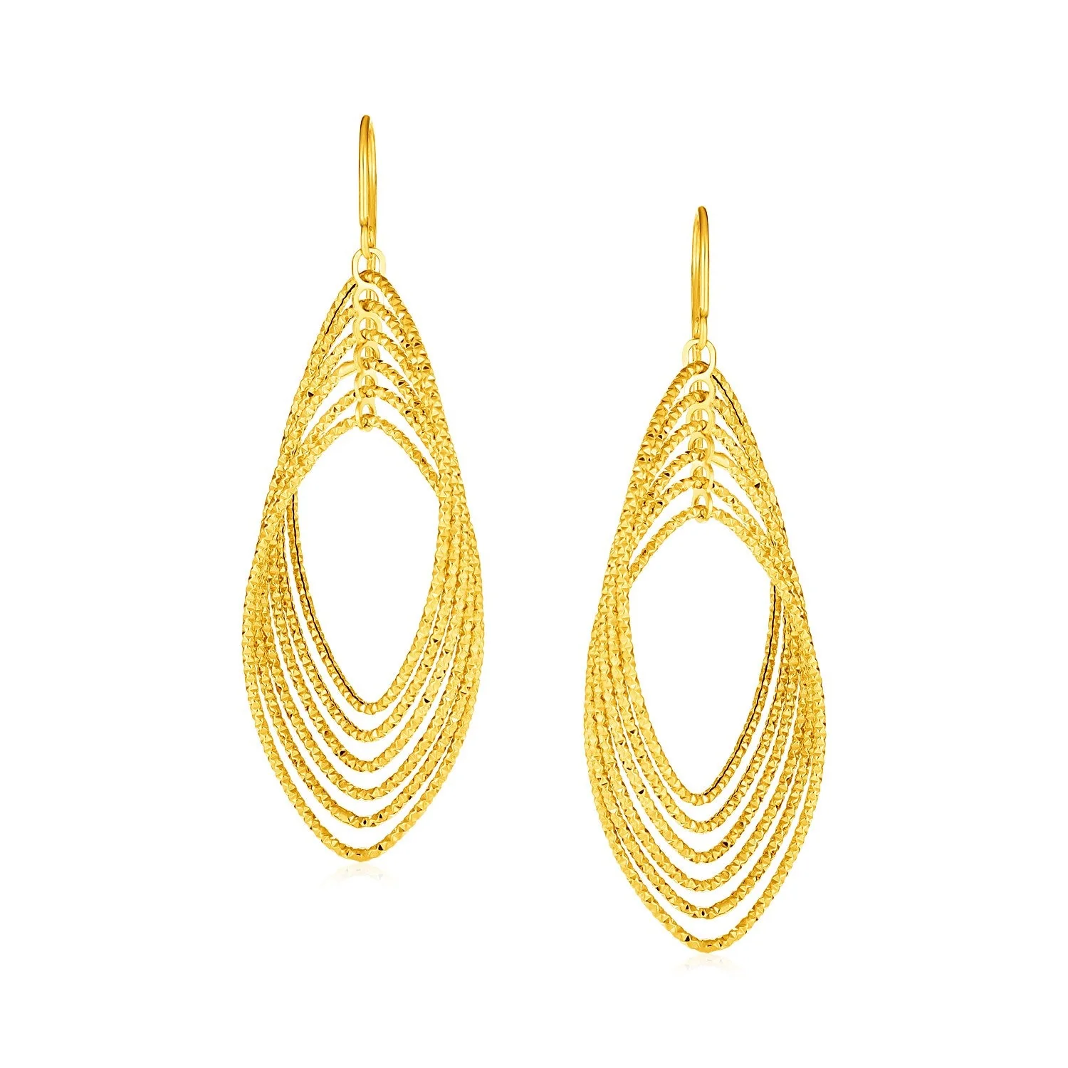 14k Yellow Gold Post Earrings with Textured Marquise Shapes - Image 2
