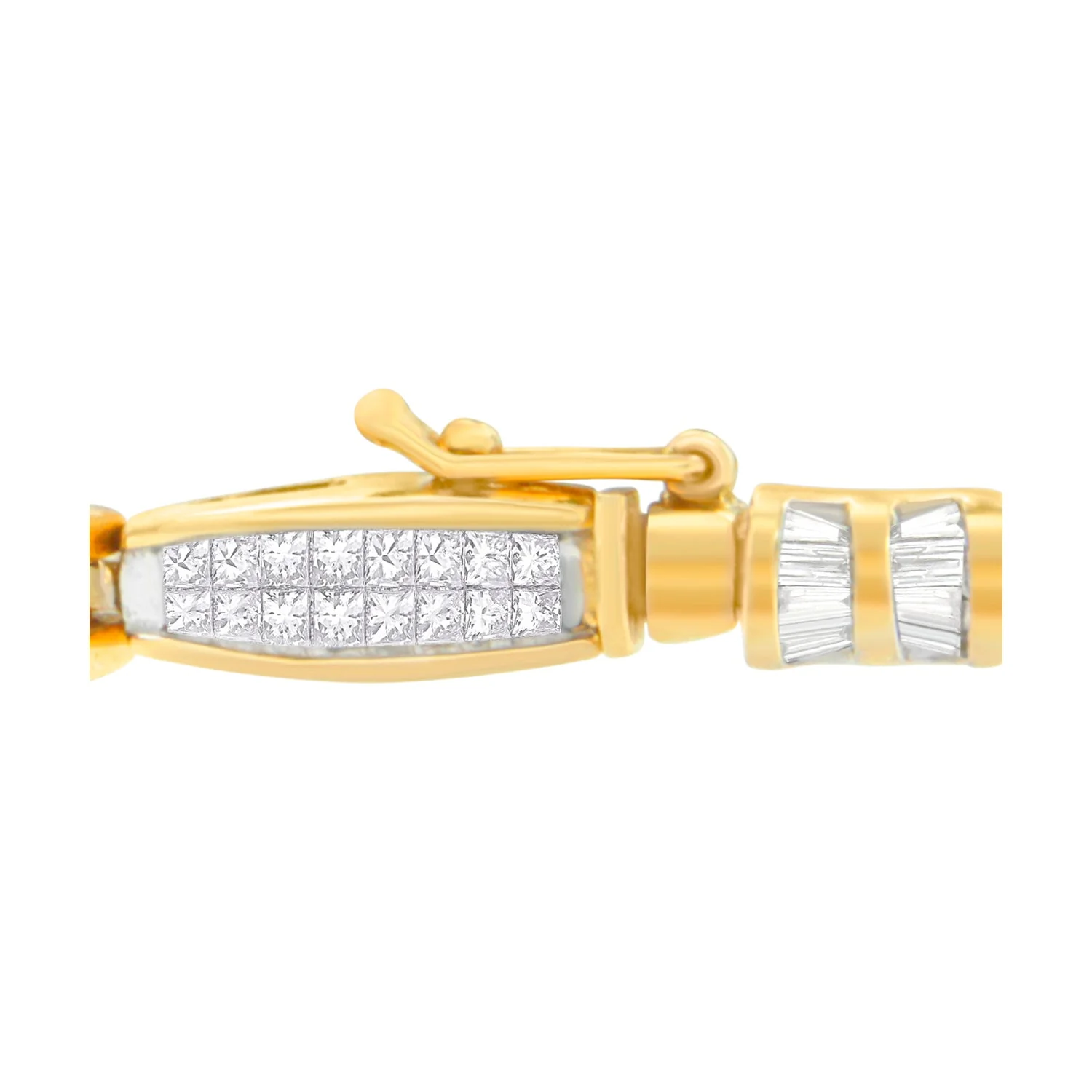 14K Yellow Gold Princess and Baguette Cut Diamond Beaded Bracelet (3.00 cttw, H-I Color, SI1-SI2 Clarity) - Image 2