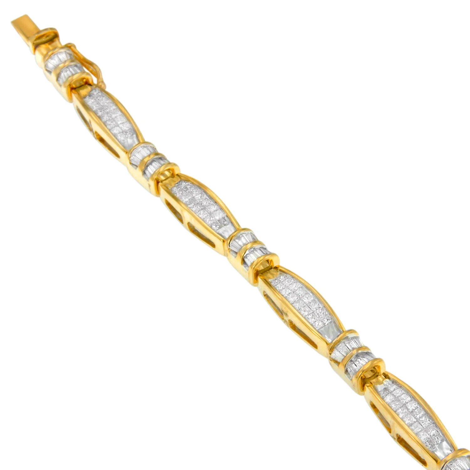 14K Yellow Gold Princess and Baguette Cut Diamond Beaded Bracelet (3.00 cttw, H-I Color, SI1-SI2 Clarity) - Image 3