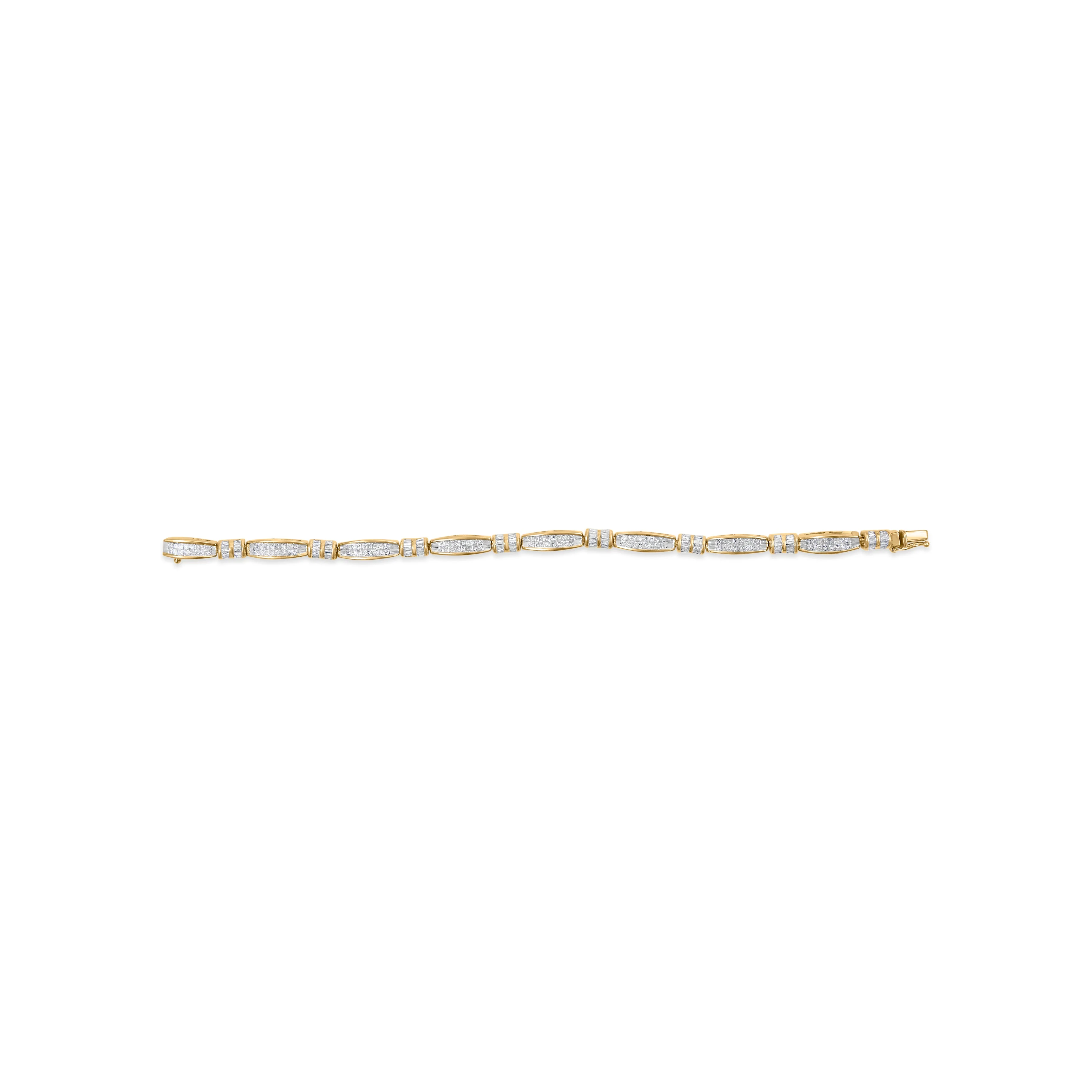 14K Yellow Gold Princess and Baguette Cut Diamond Beaded Bracelet (3.00 cttw, H-I Color, SI1-SI2 Clarity) - Image 4