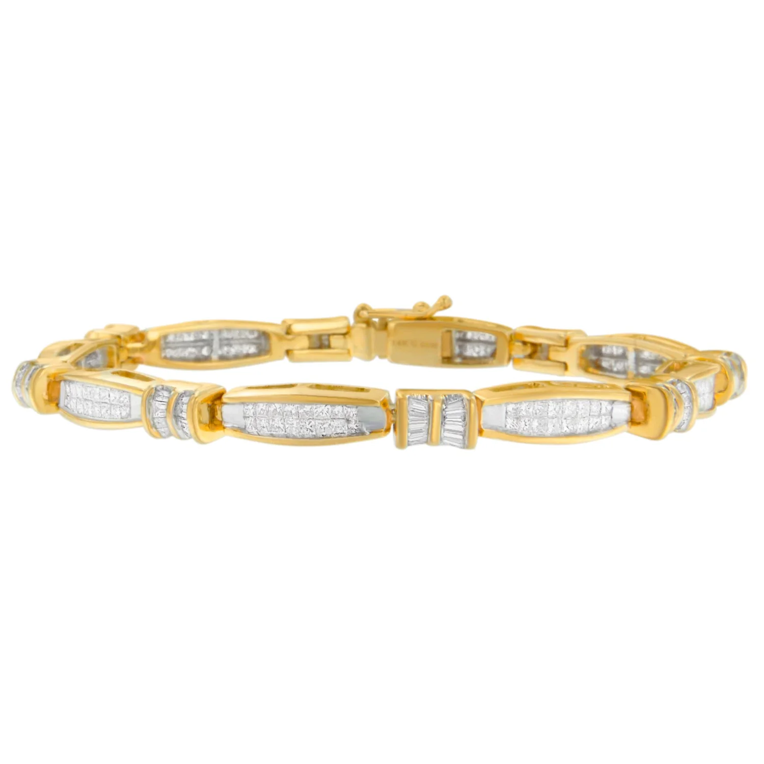 14K Yellow Gold Princess and Baguette Cut Diamond Beaded Bracelet (3.00 cttw, H-I Color, SI1-SI2 Clarity) - Image 5