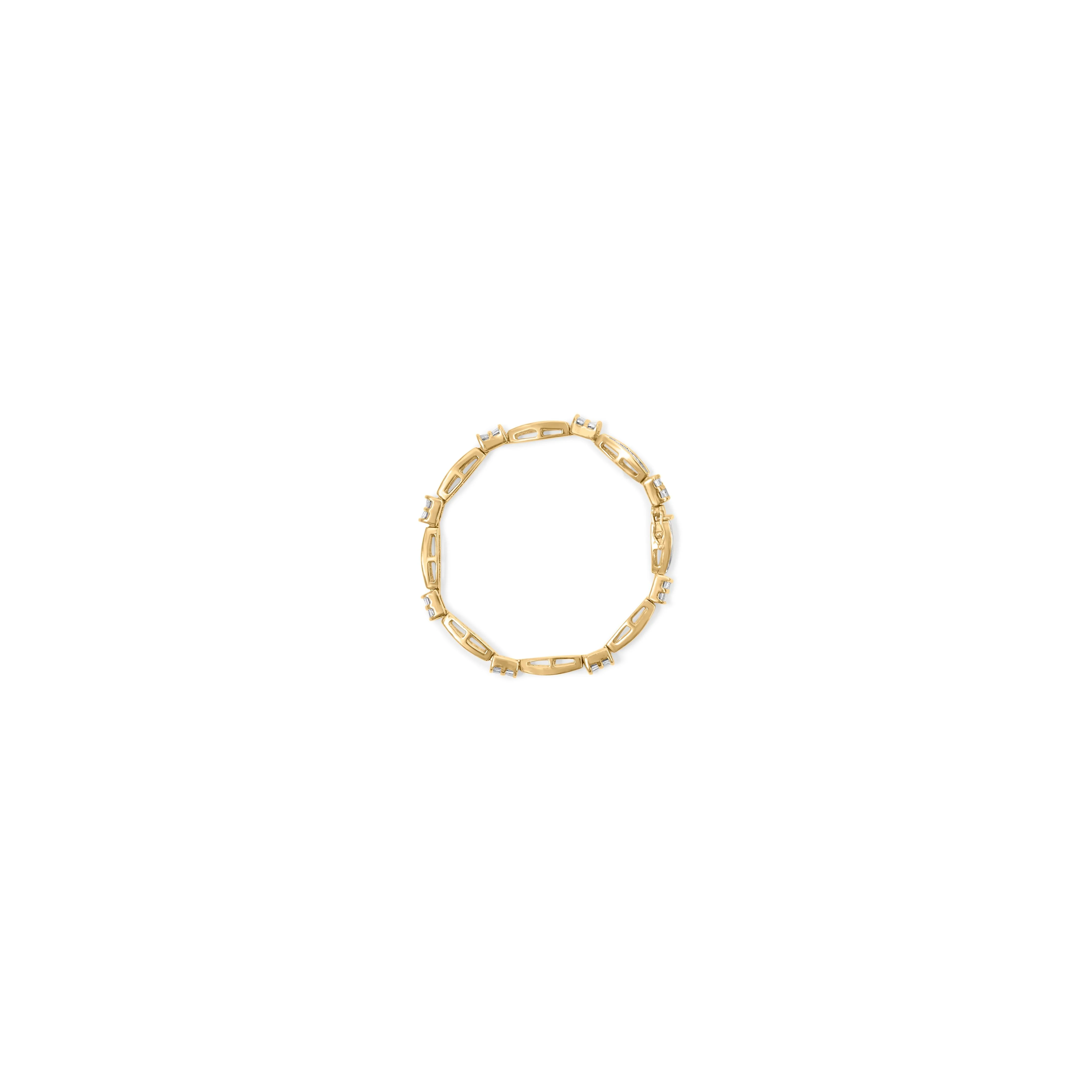 14K Yellow Gold Princess and Baguette Cut Diamond Beaded Bracelet (3.00 cttw, H-I Color, SI1-SI2 Clarity) - Image 7