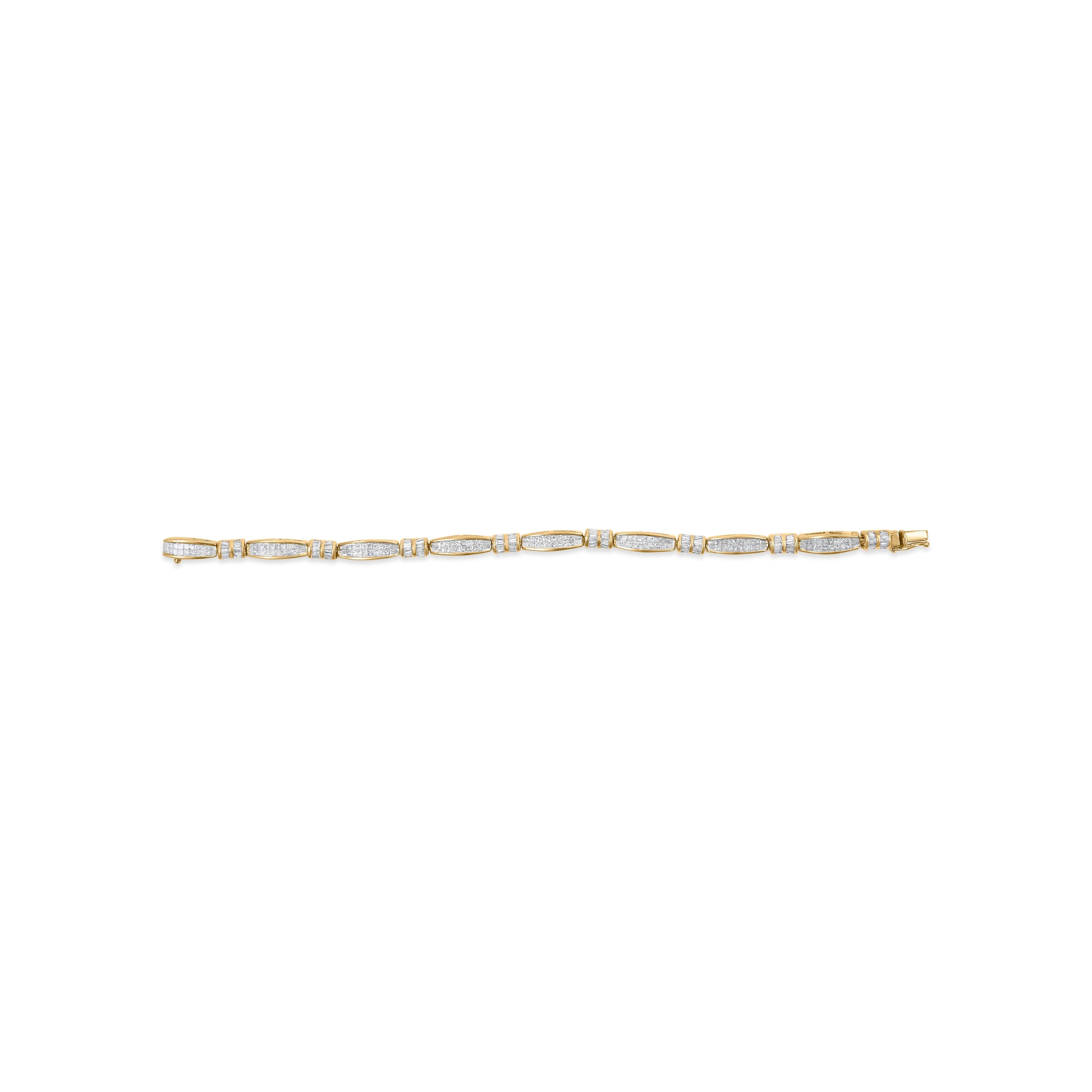 14K Yellow Gold Princess and Baguette Cut Diamond Beaded Bracelet (3.00 cttw, H-I Color, SI1-SI2 Clarity) - Image 8